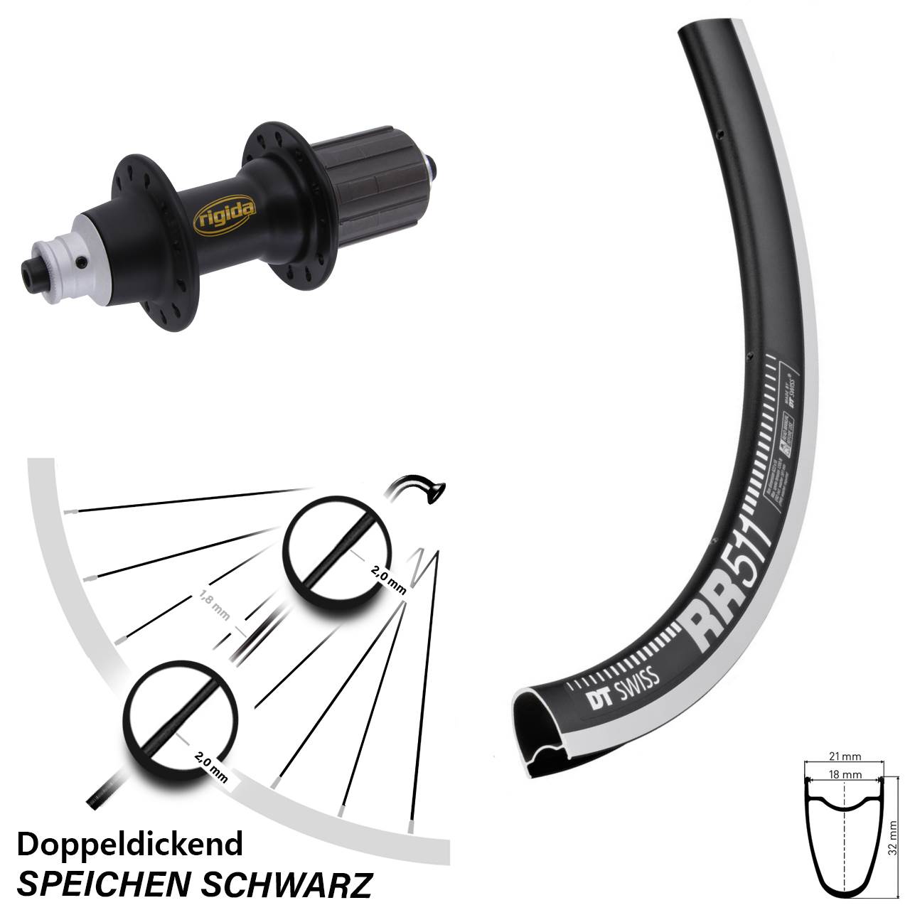 Hinterrad 28 Zoll DT Swiss RR 511 Rigida RWS 8-11 fach HG QR