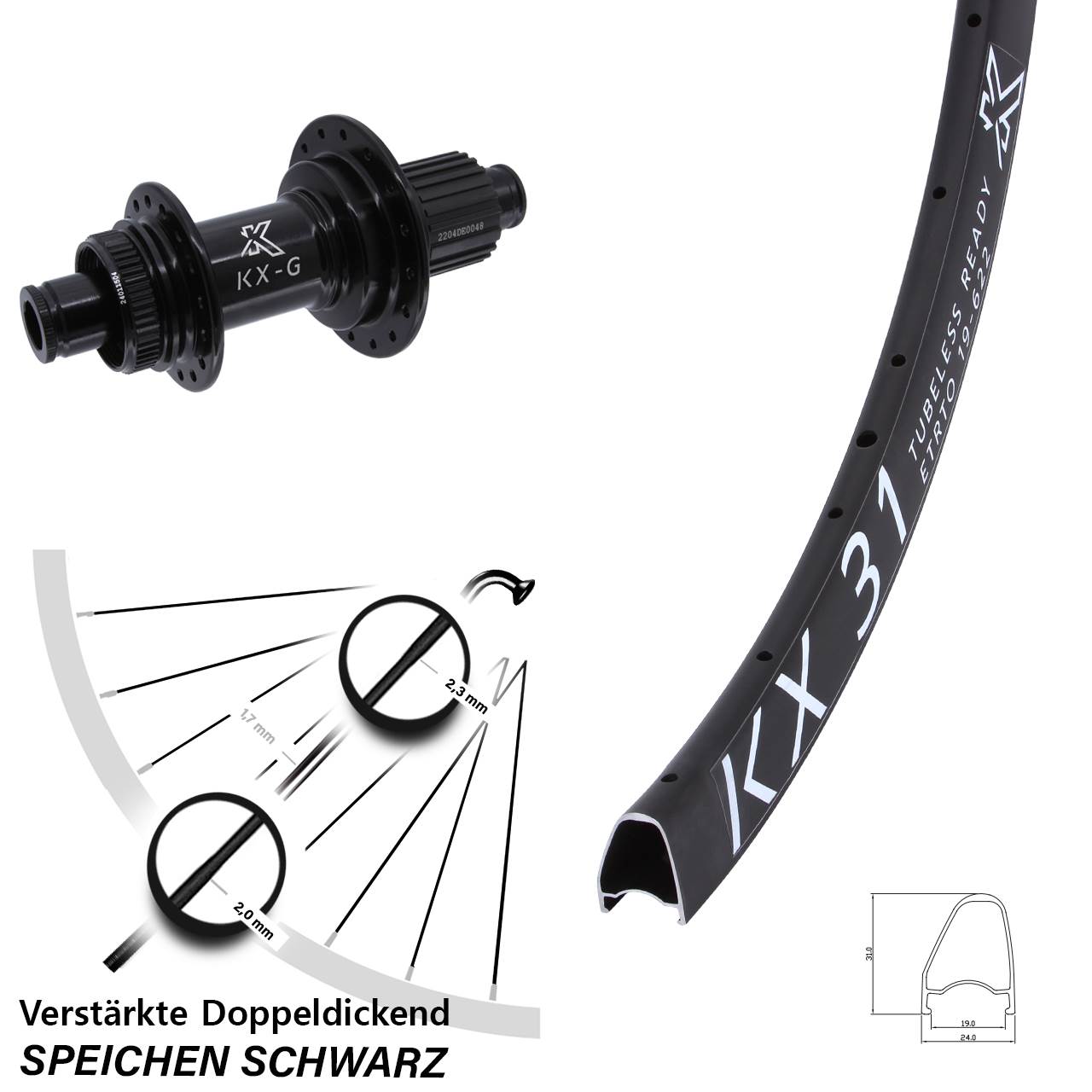 KX-GS 31 verstärkt 28 Zoll Disc Laufrad 12x142 Micro Spline