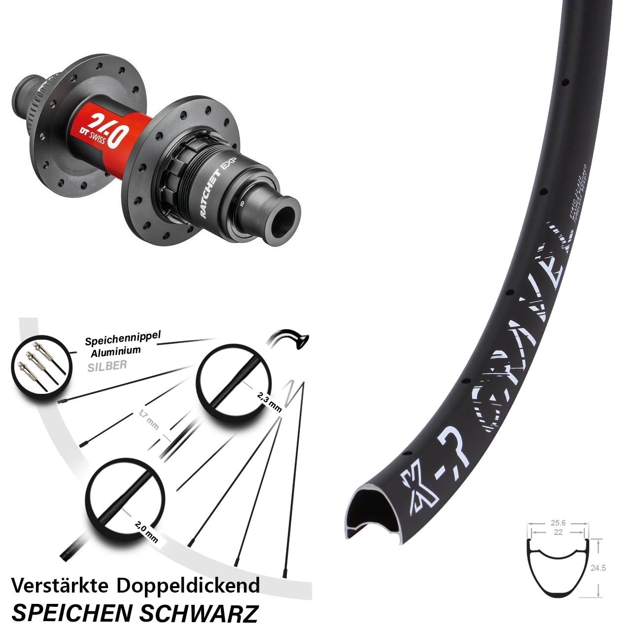 28-29 Zoll KX-R Gravel DT Swiss 240 EXP Disc Hinterrad 12x142 SRAM XDR