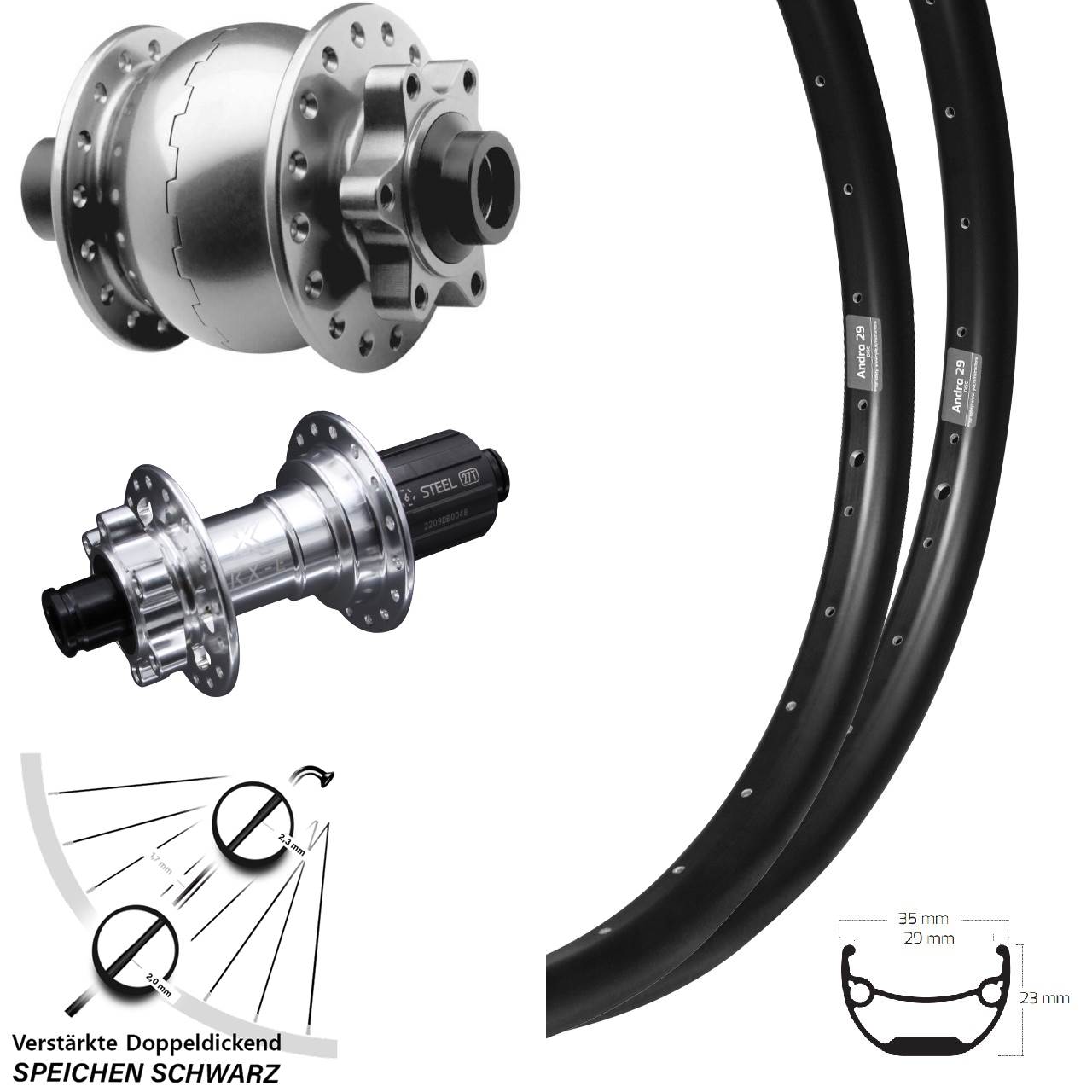 Disc Laufrad-Satz 15x100 12x142 29 Zoll Ryde Andra 29 KX-E SON 28 silbern 8-12 fach