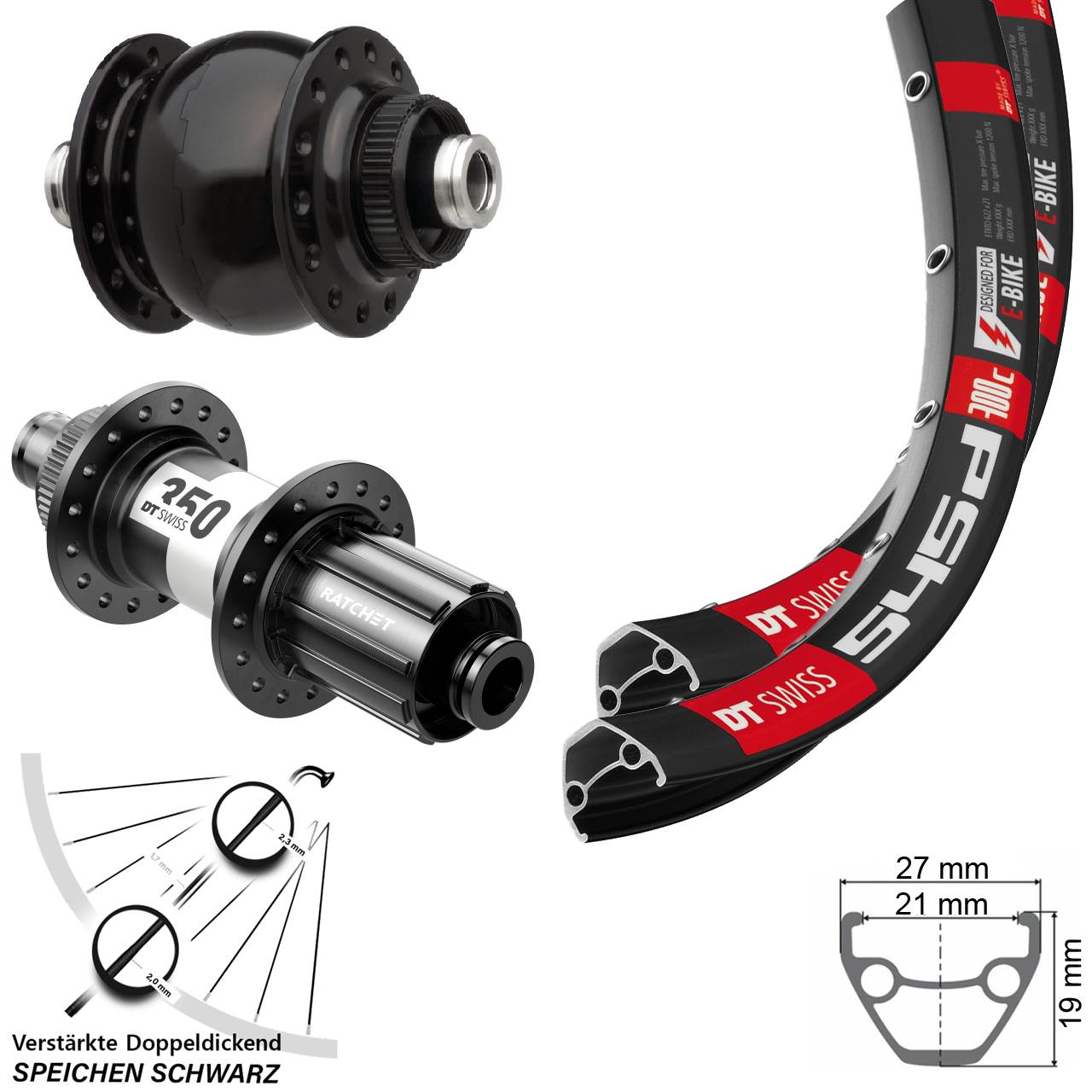 28 Zoll DT Swiss 350 HG SON delux Centerlock Laufradsatz 12x100/142