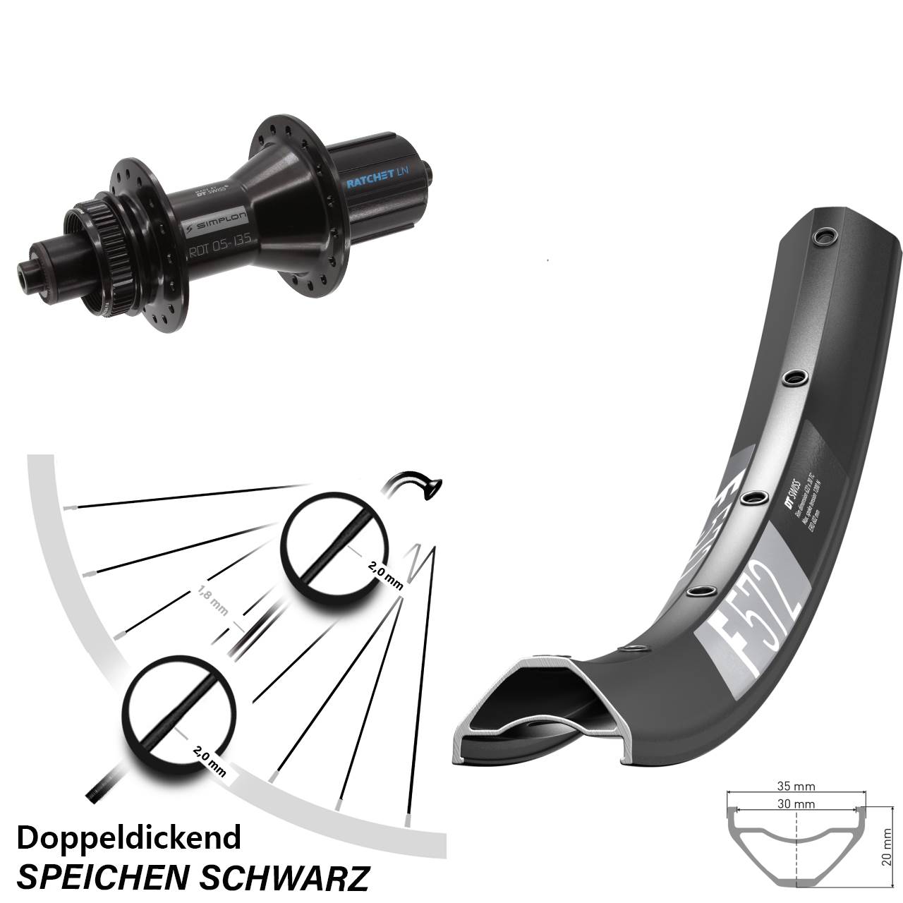 29 Zoll DT Swiss F 572-370 Hybrid Centerlock Hinterrad QR 8-11 fach