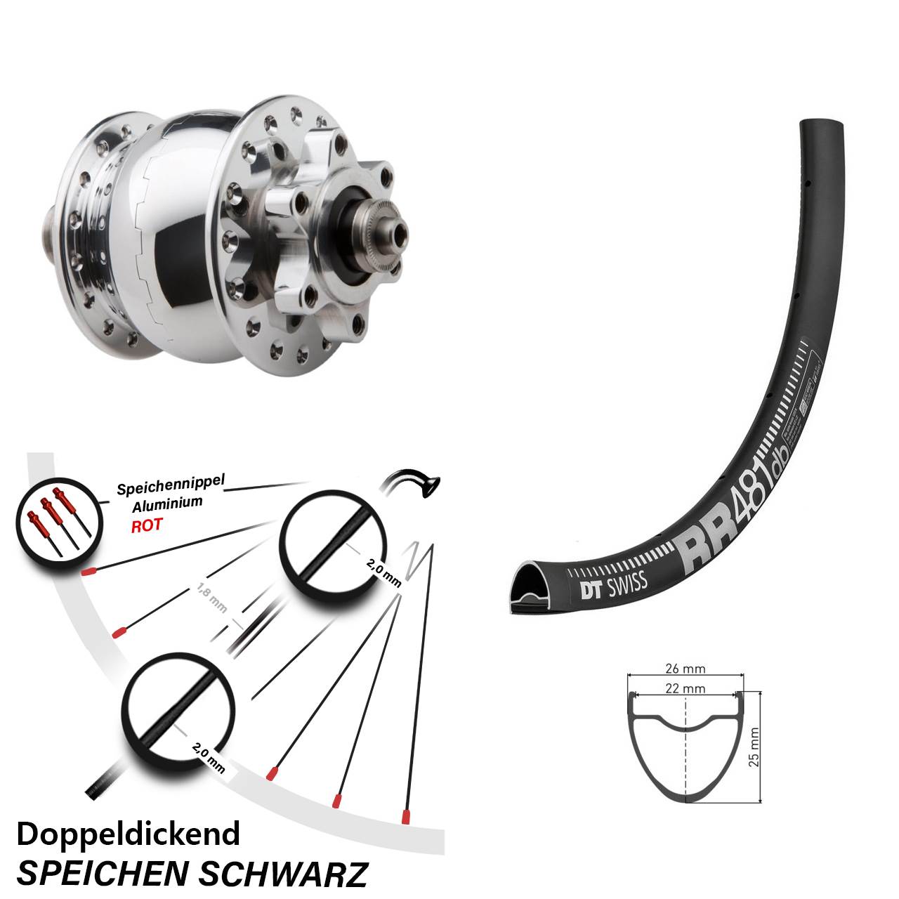 Disc Nabendynamolaufrad QR SON 28 Zoll DT Swiss RR 481