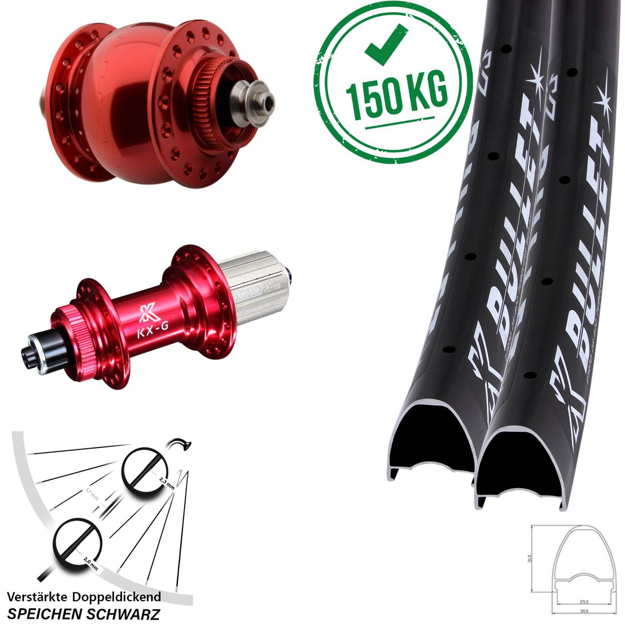 28-29 Zoll KX-G Bullet OS rot SON 28 Centerlock Laufradsatz QR 8-12 fach HG