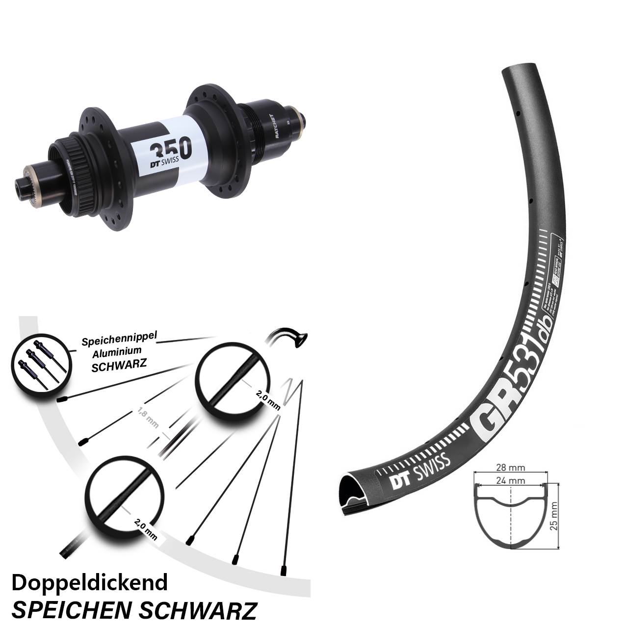 DT Swiss GR531-350 650B Disc Hinterrad für Schnellspanner XD