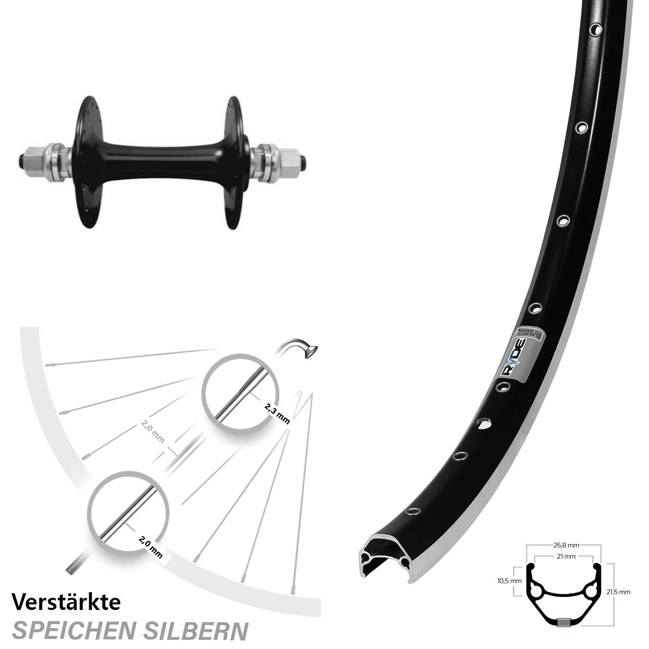 26 Zoll Ryde ZAC 421 Sturmey Archer HBT30 Vorderrad Vollachse