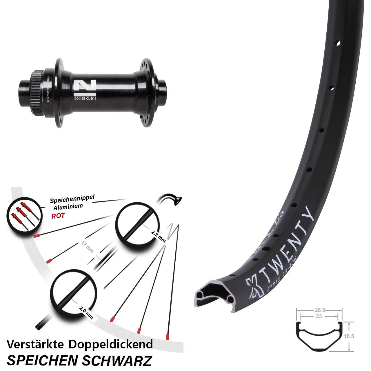 20 Zoll KX Twenty Novatec D041SB Vorderrad Centerlock 15x110 Boost