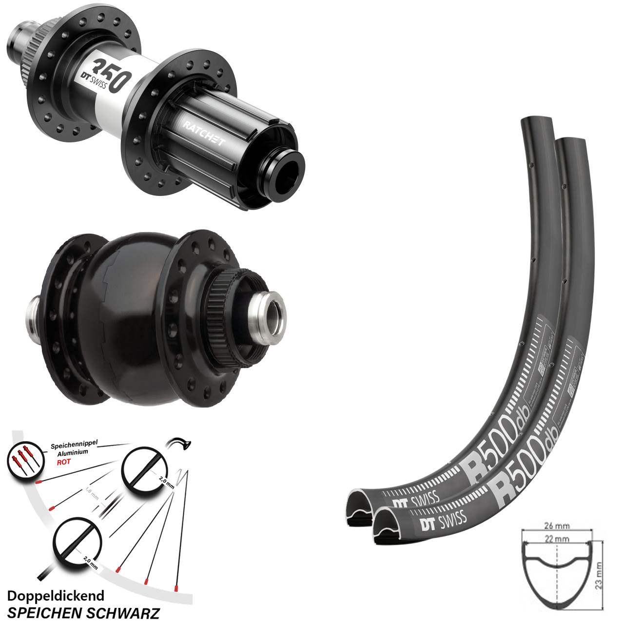 DT Swiss R 500-350 Road SONdelux 28 Zoll Laufradsatz 12x100/142 11-12 fach HG