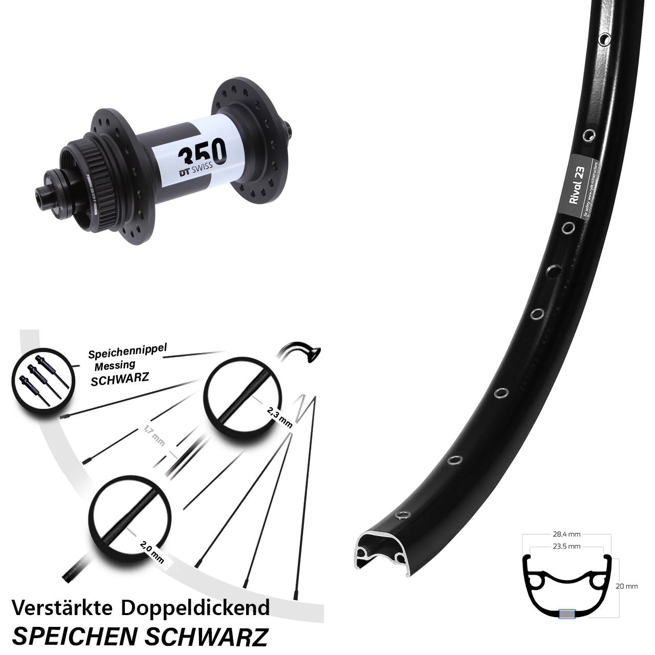 27,5 Zoll Ryde Rival 23 DT Swiss 350 Disc Laufrad QR