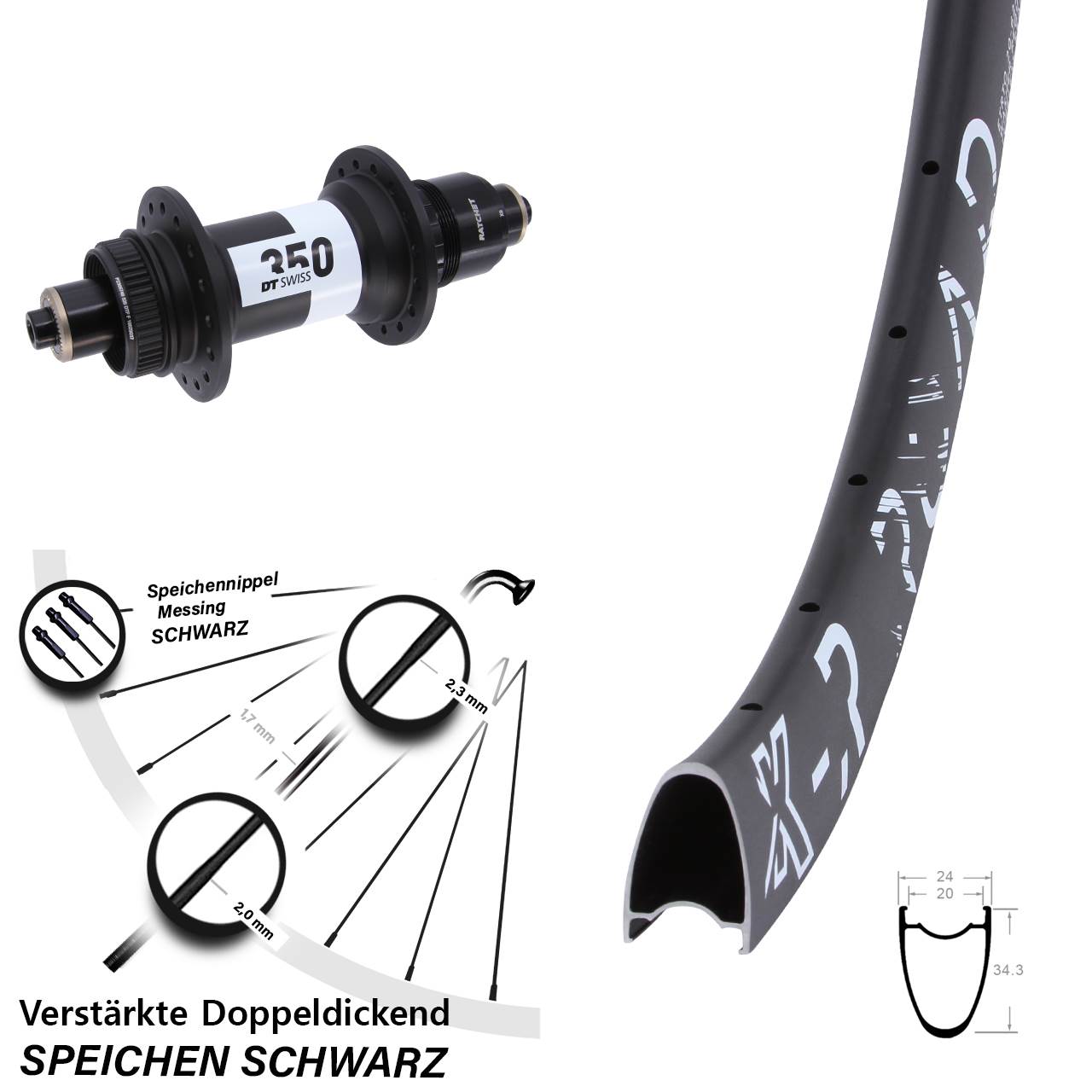 KX-R Road DT Swiss 350 28-29 Zoll Centerlock Hinterrad QR XD