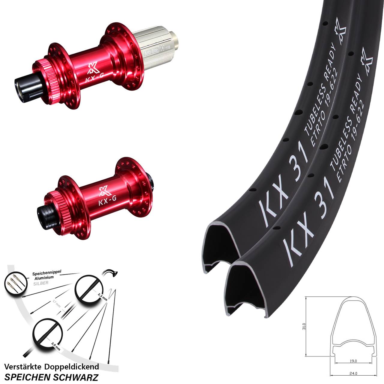 KX-G 31 rot 28 Zoll Disc Laufradsatz 15x100 12x142 8-12 fach HG