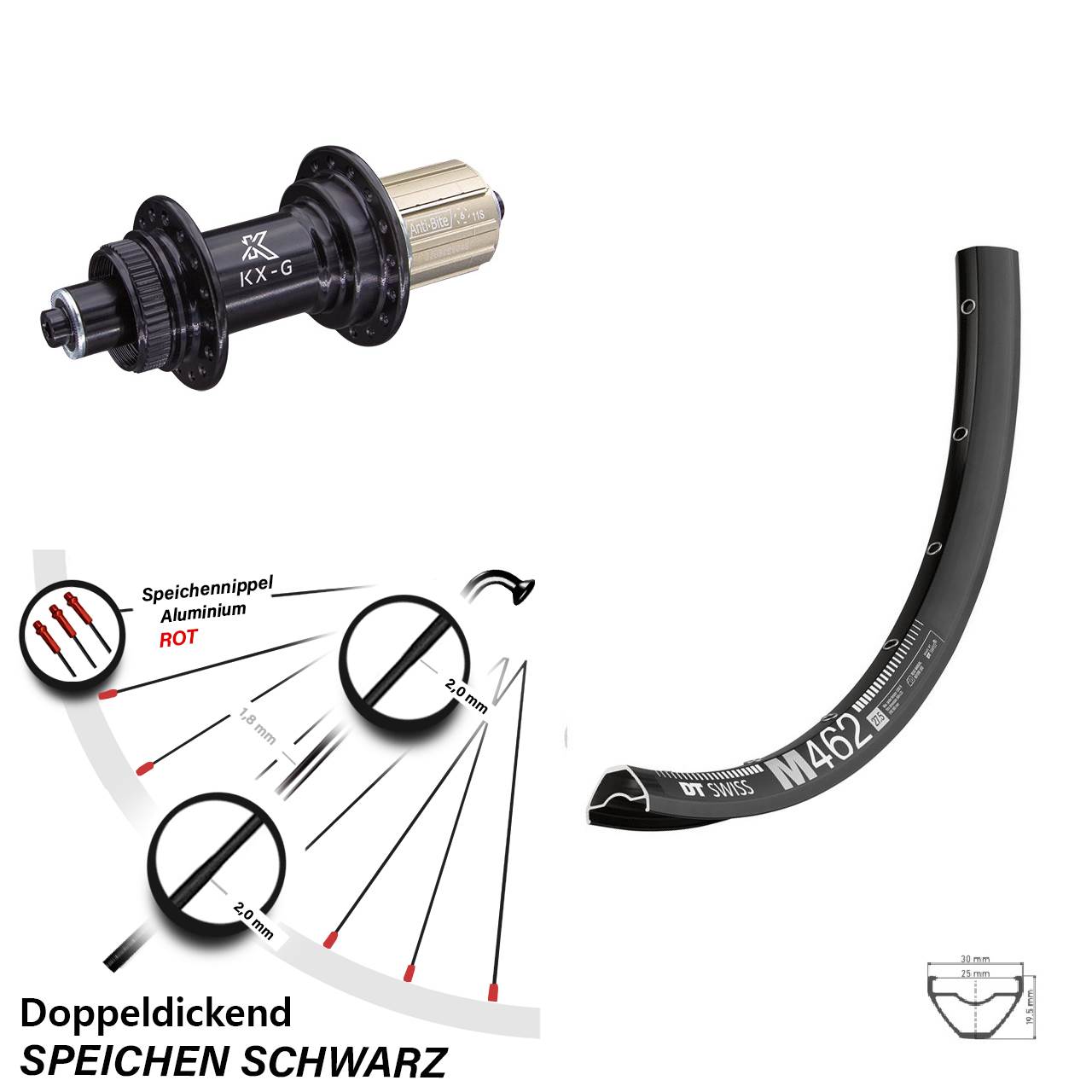 27,5 Zoll DT Swiss M 462 KX-G Disc Hinterrad für Schnellspanner 8-12 fach