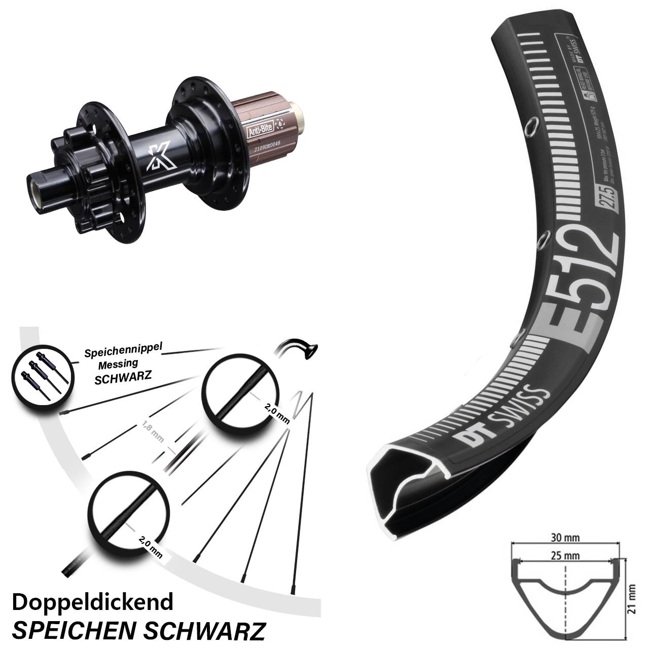 29 Zoll Hinterrad KX-M 8-12 fach Steckachse 12x142 DT Swiss E 512 Disc