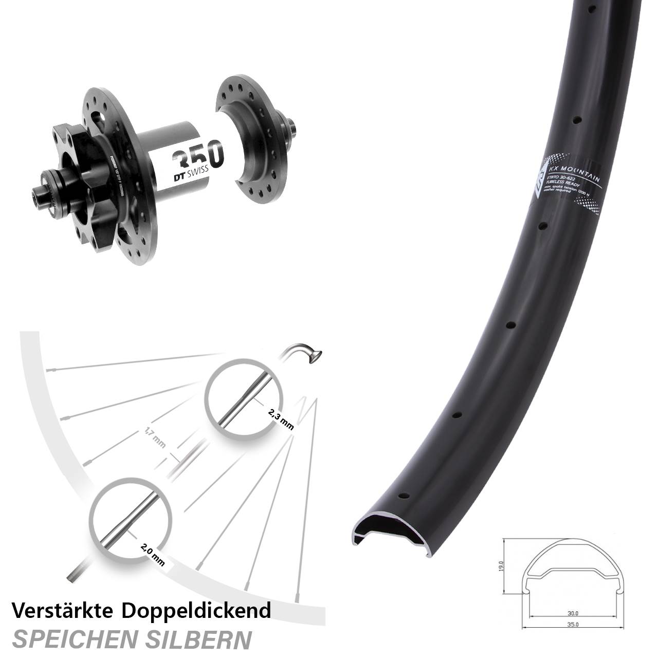 29 Zoll KX Mountain TR DT Swiss 350 Vorderrad 6-Loch für Schnellspanner