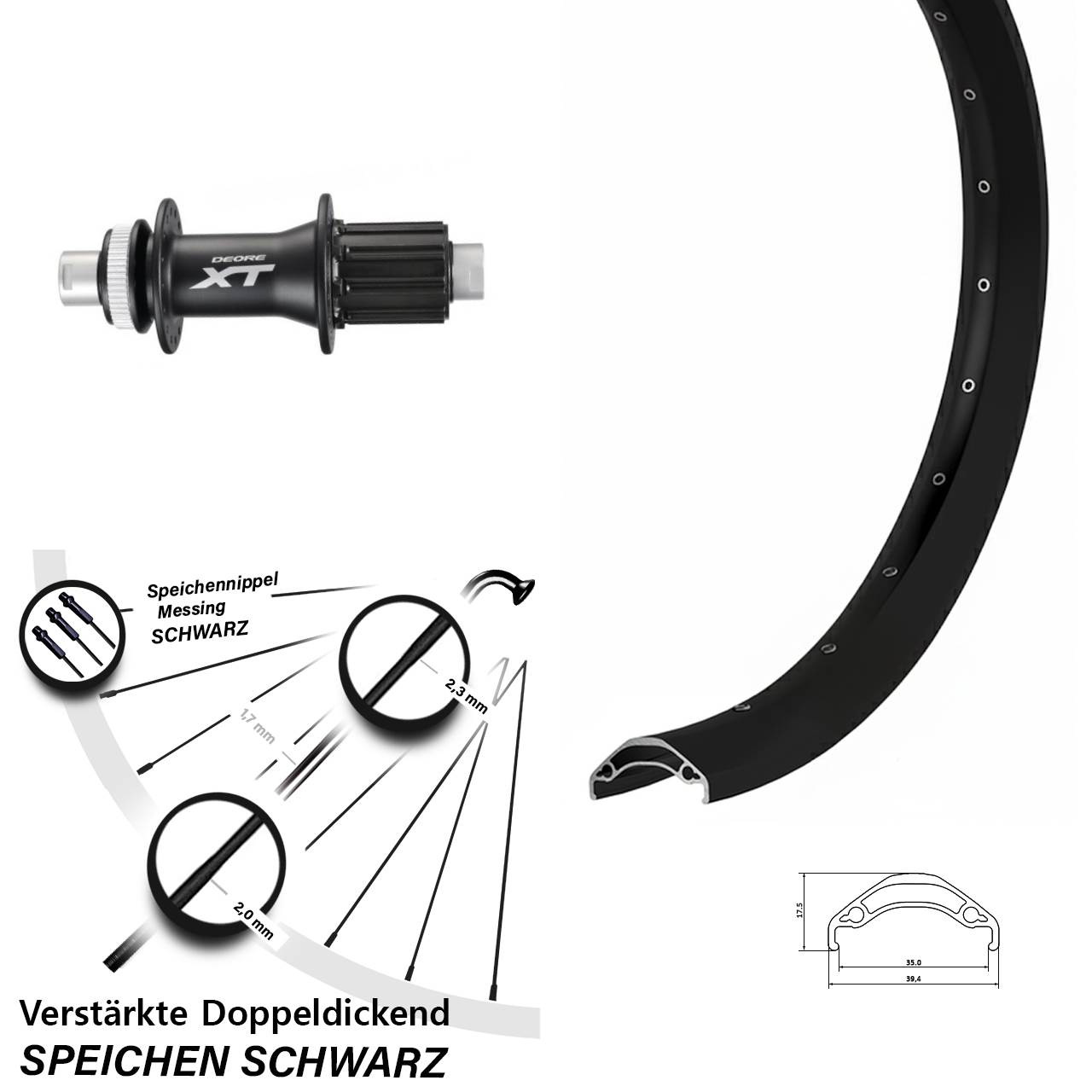 Hinterrad Centerlock 29 Zoll Ryde Disc 35 Shimano XT FH-M788 8-11 fach 12x142
