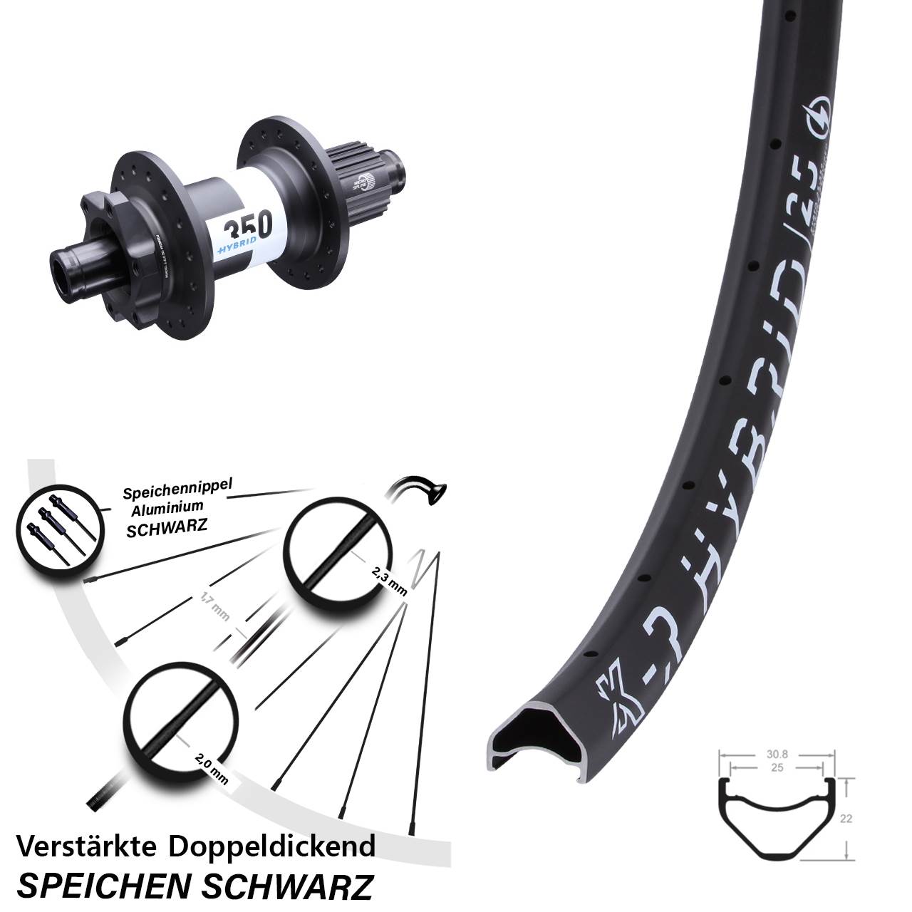 29 Zoll Hinterrad KX-R Hybrid 25 DT Swiss 350 E-Bike Heavy Duty Boost Micro Spline