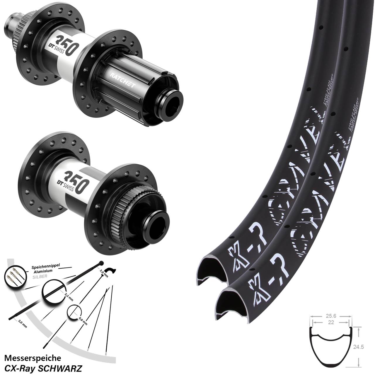 Disc Laufrad-Satz 12x100/142 29 Zoll KX-R Gravel DT Swiss 350 Road 11-12 fach HG CX-Ray