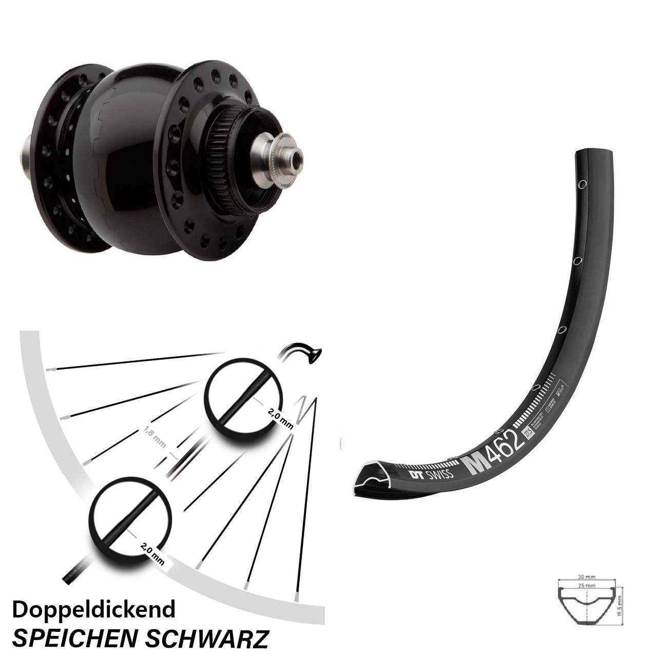 SON 28 DT Swiss M462 Centerlock 29 Zoll Dynamovorderrad QR