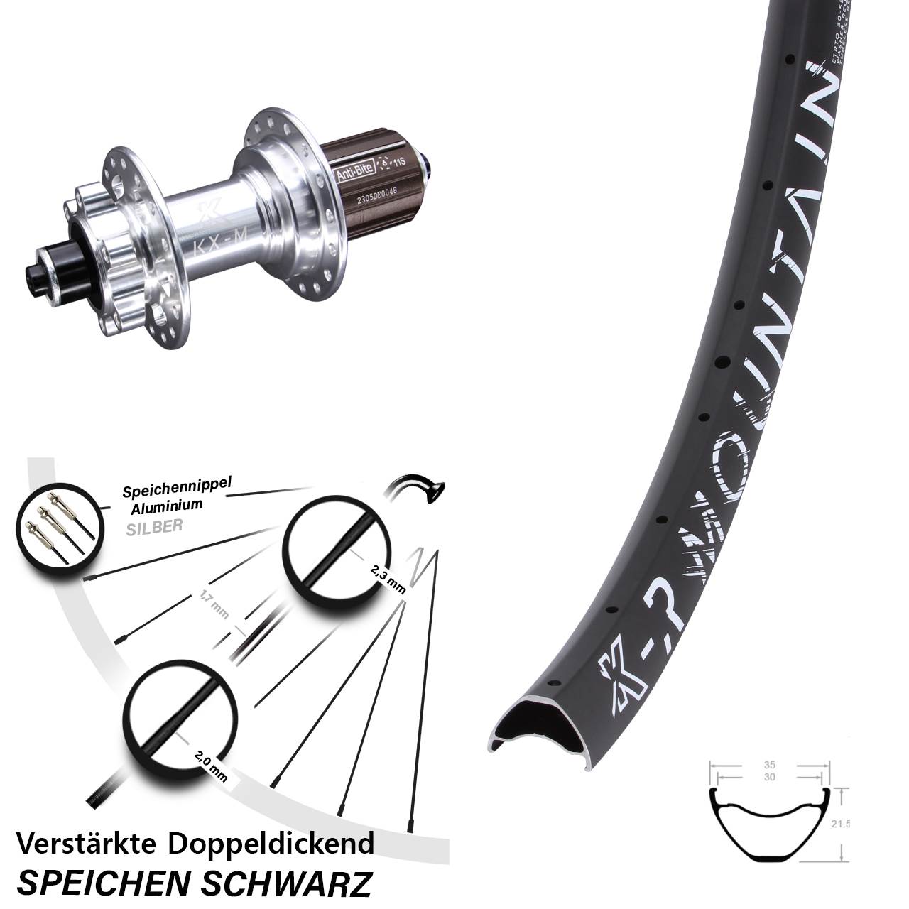 29 Zoll KX-R Mountain 30-622 ETRTO Hinterrad 6-Loch für Schnellspanner 8-12 fach HG