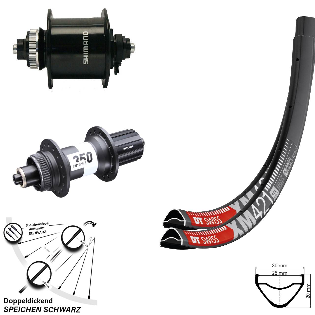 DT Swiss XM421-350 Shimano DH-UR700 29 Zoll Laufradsatz für Schnellspanner 8-11 fach