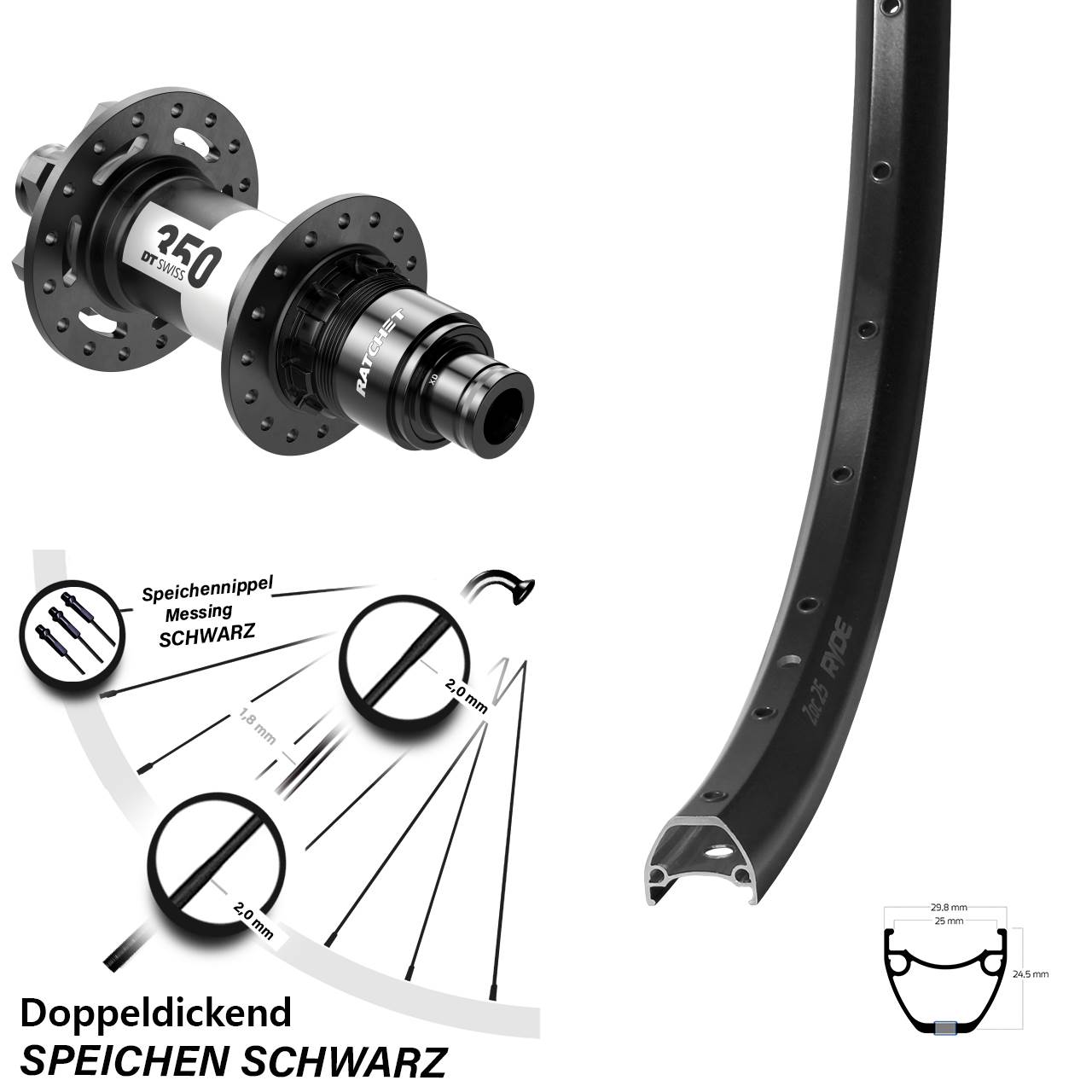 Disc Laufrad 29 Zoll Ryde ZAC 25 DT Swiss 350 XD 12x142
