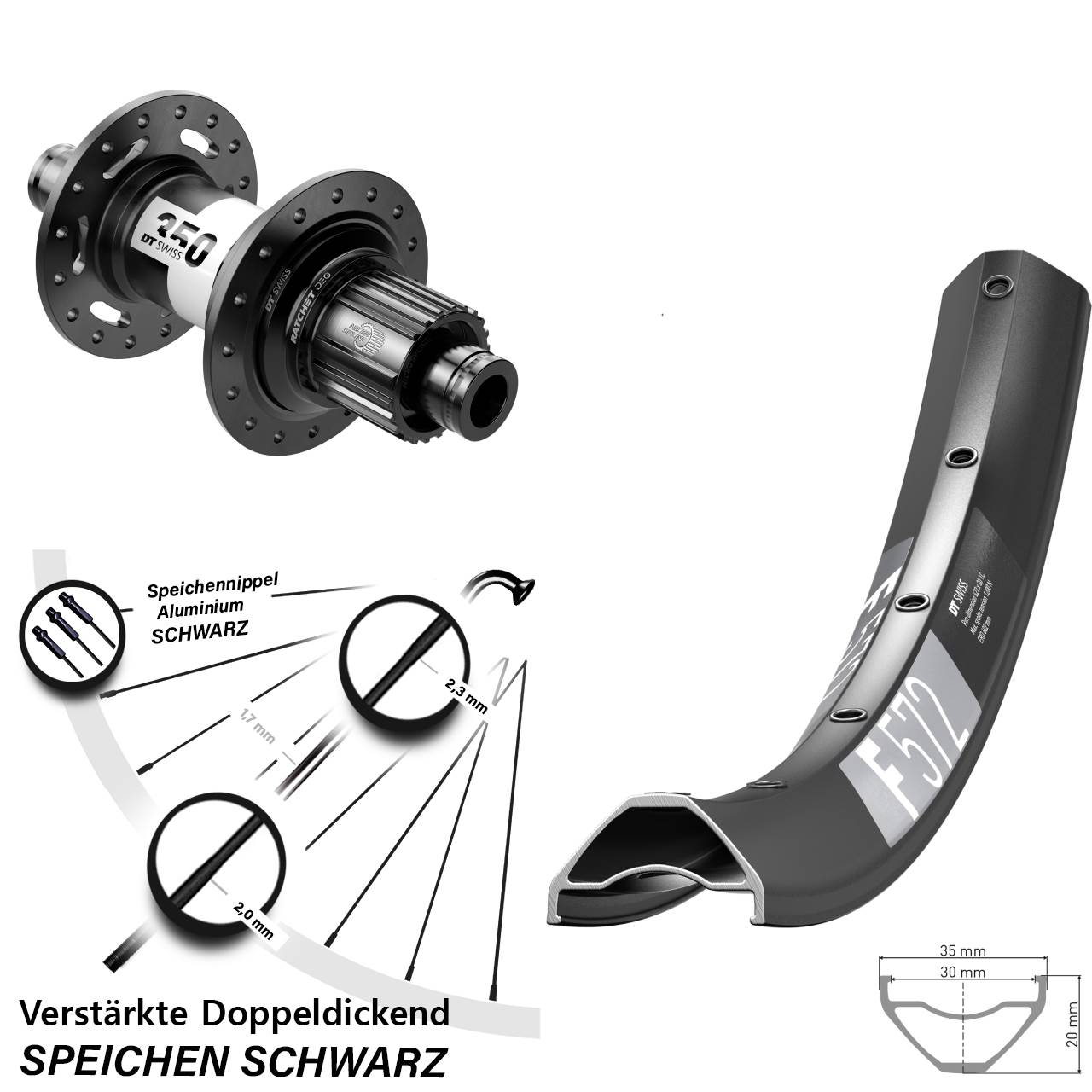 Hinterrad Centerlock 12x148 27,5 Zoll DT Swiss F572-350 DEG72 Micro Spline