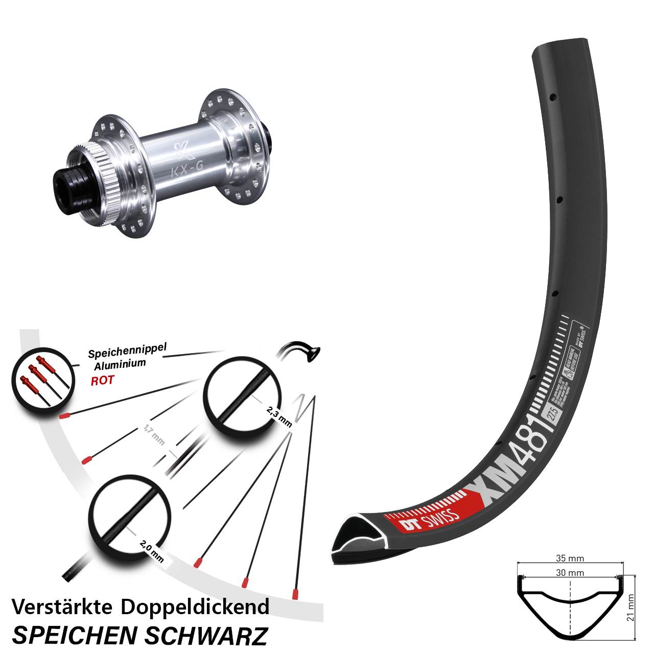 27,5 Zoll DT Swiss XM481 KX-G Vorderrad Centerlock 15x100