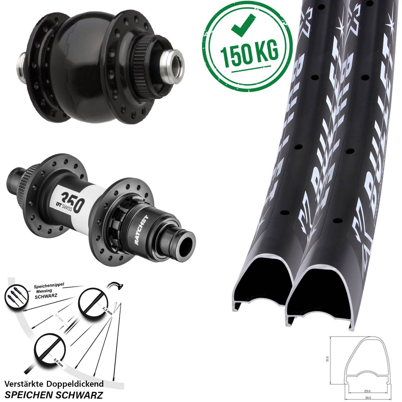 Disc Laufrad-Satz 12x100/142 28 Zoll KX Bullet OS DT Swiss 350 SON delux XDR