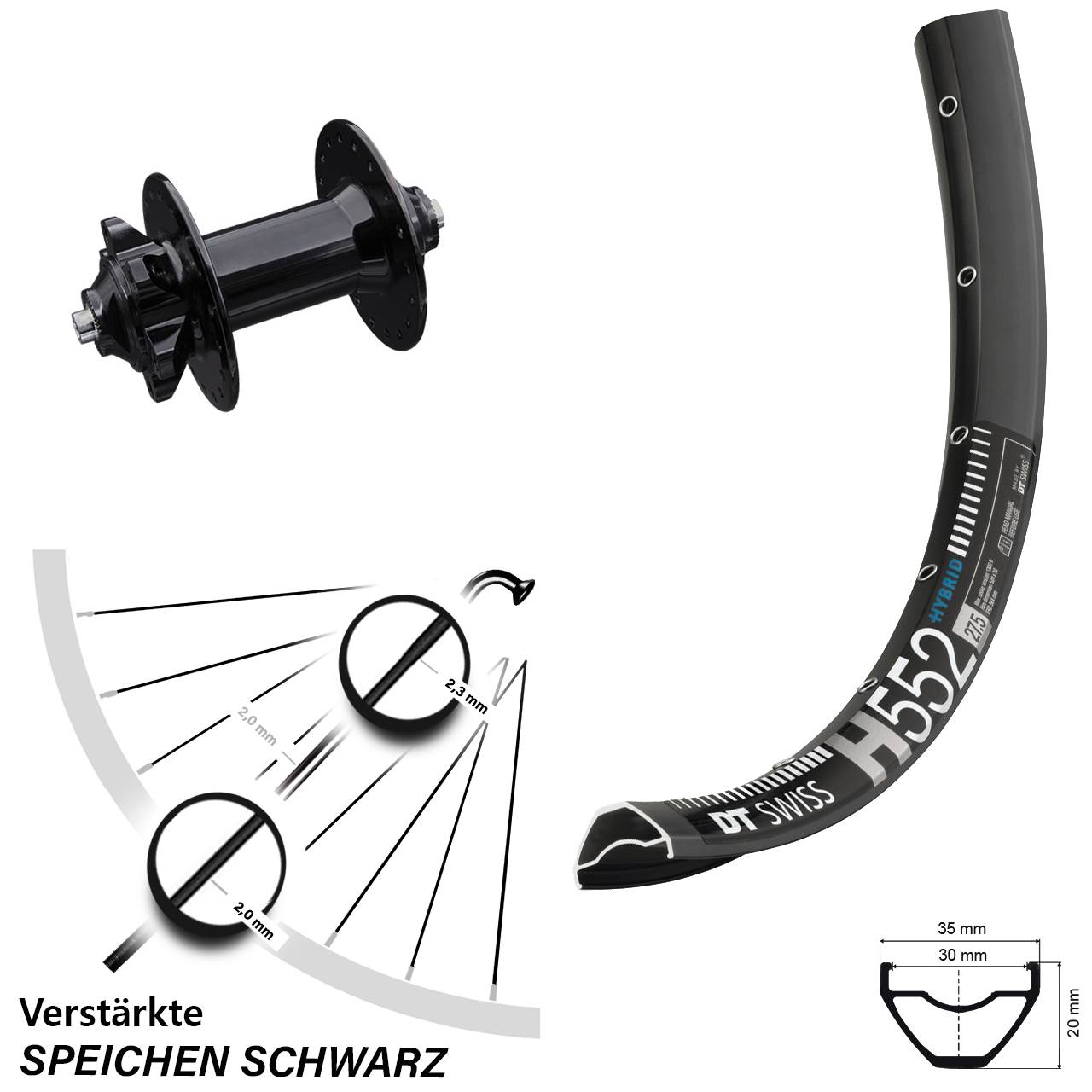 Vorderrad 6-Loch 29 Zoll DT Swiss H552 Formula DC-91 für Schnellspanner