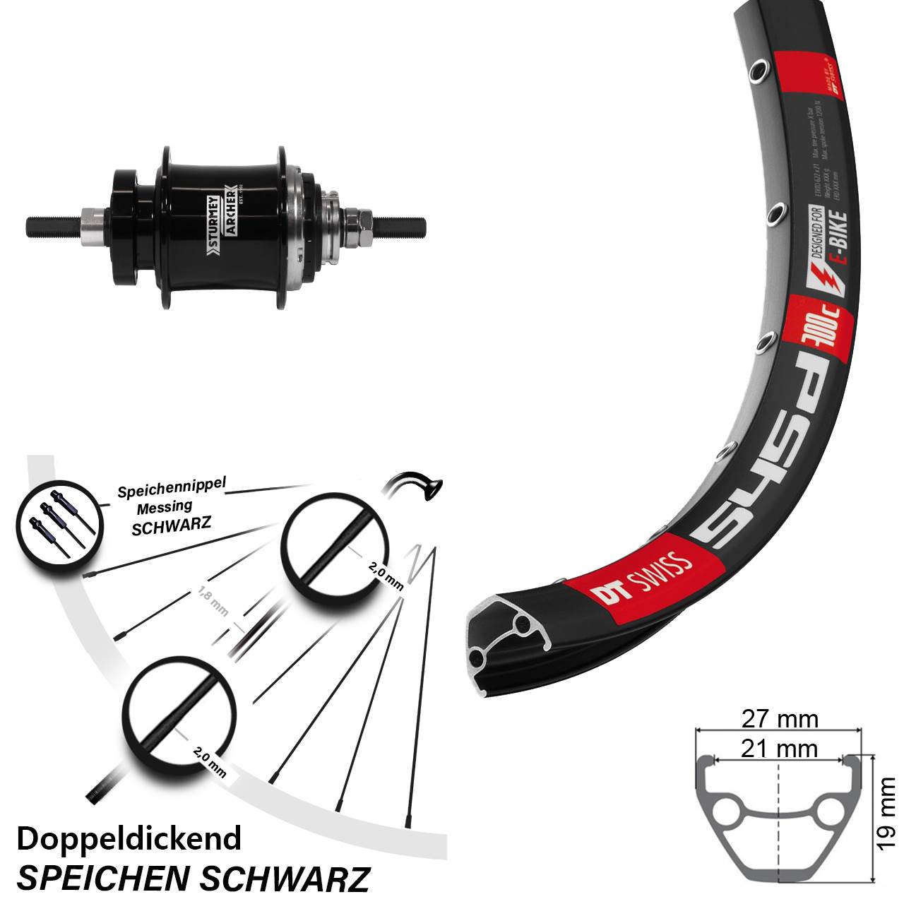 DT Swiss 545D Hinterrad 28 Zoll Sturmey Archer Automatic 2 Gang 6-Loch