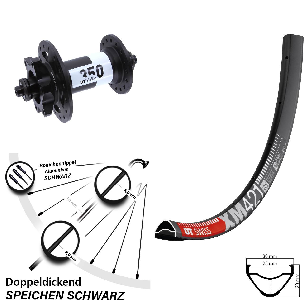 DT Swiss XM421-350 29 Zoll Disc Vorderrad für Schnellspanner