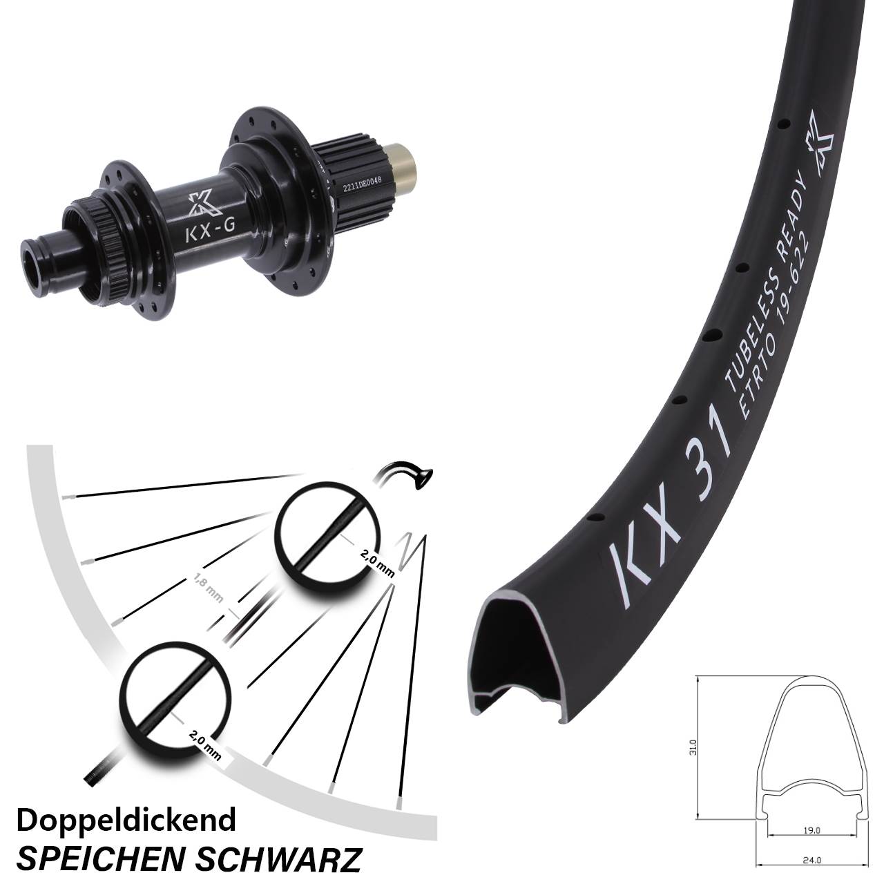 Disc Laufrad 28 Zoll KX31 KX-G Shimano Micro Spline 12x142
