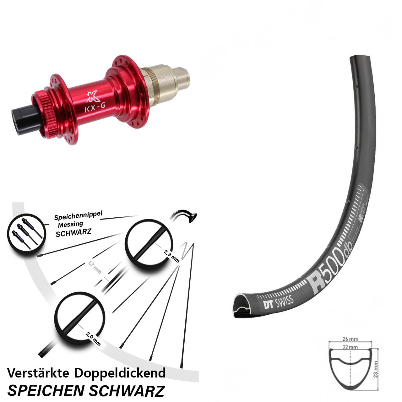 Hinterrad Centerlock 28 Zoll DT Swiss R 500 KX-G rot XDR 12x142