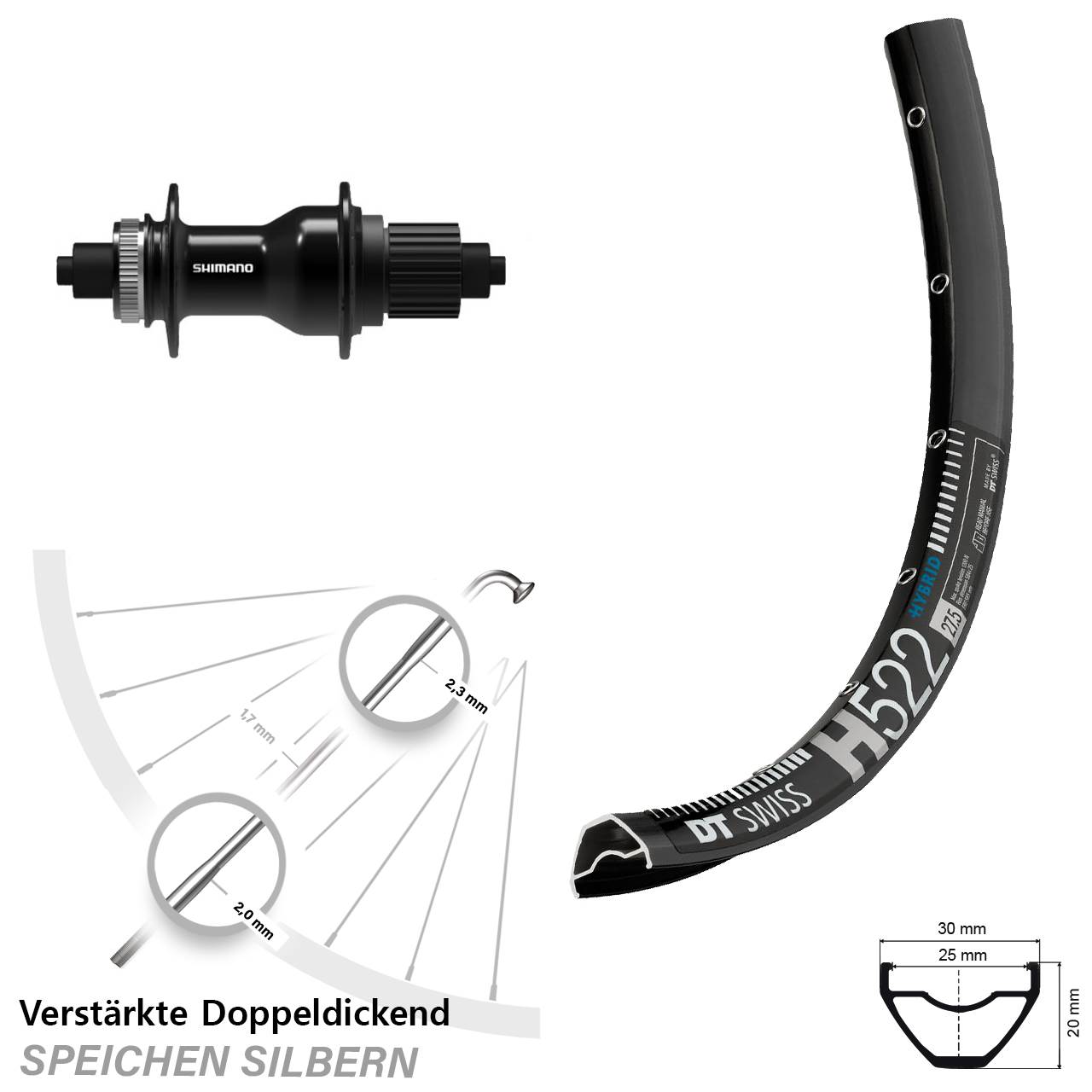 Disc Laufrad für Schnellspanner 28-29 Zoll DT Swiss H 522 Shimano FH-QC500 Micro Spline