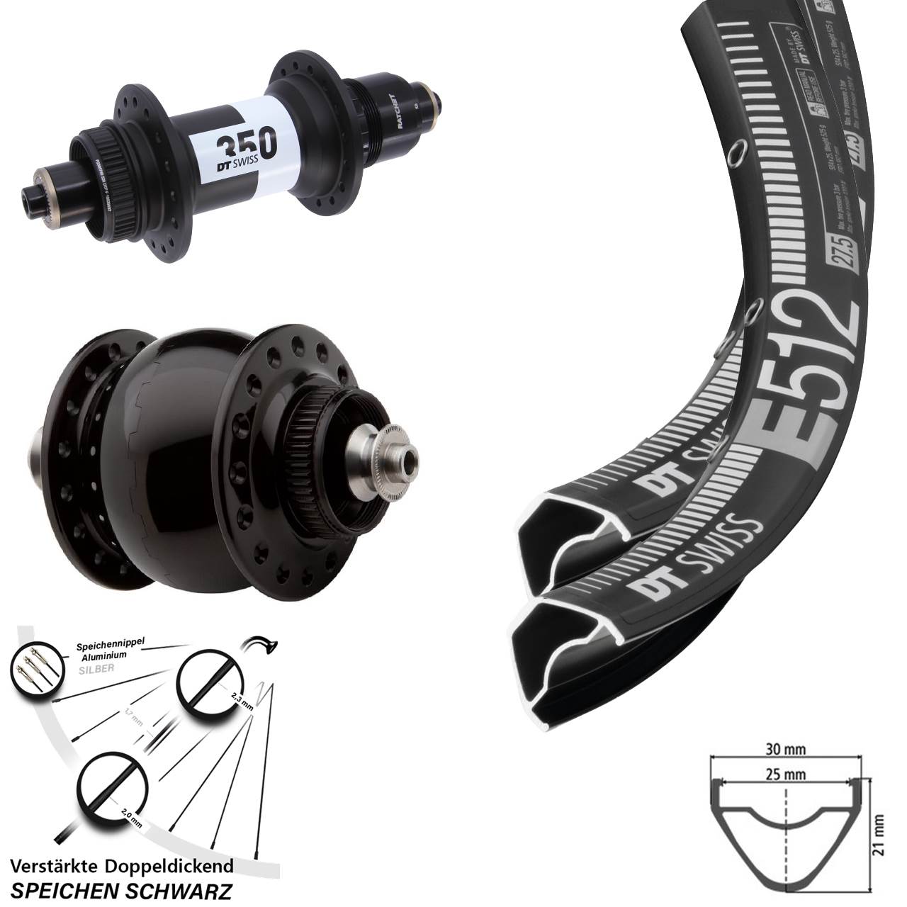DT Swiss E512 DT Swiss 350 SON 28 27,5 Zoll Disc Laufradsatz QR XD
