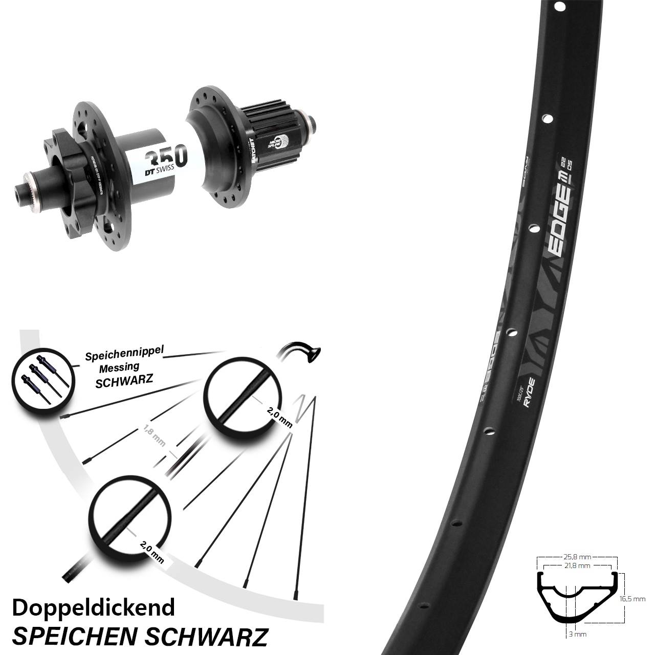 Ryde Edge M22 OS DT Swiss 350 28 Zoll Disc Laufrad QR Boost Micro Spline