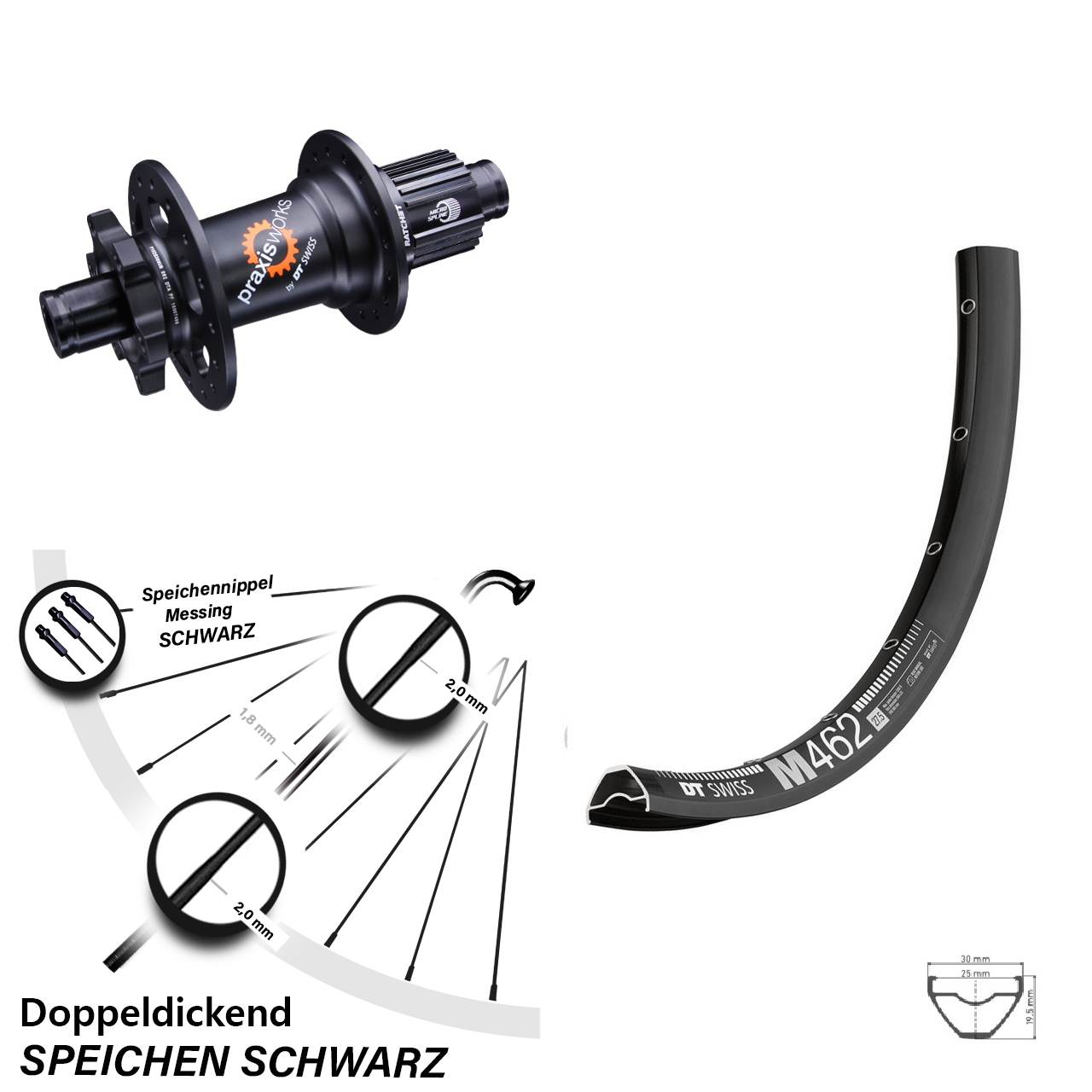 27,5 Zoll DT Swiss M462-350 Hinterrad 6-Loch 12x142 Shimano Micro Spline