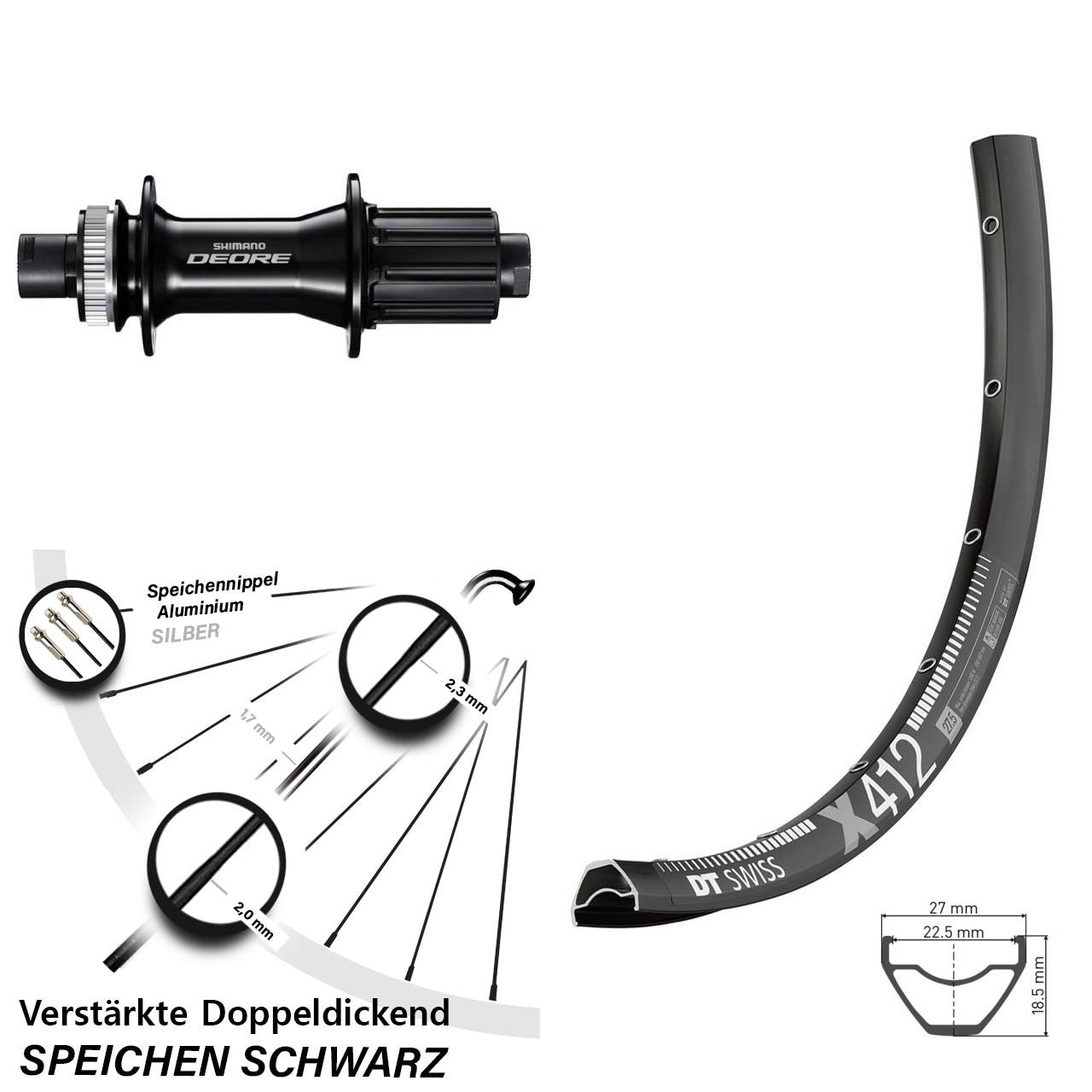 Disc Hinterrad 12x148 29 Zoll DT Swiss X412 Shimano Deore FH-M6010-B 8-11 fach HG