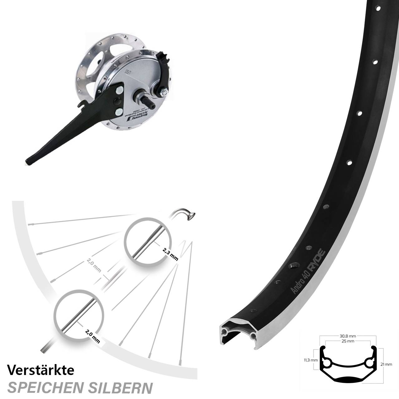 24 Zoll Vorderrad Ryde Andra 40 Sturmey Archer Trommelbremse
