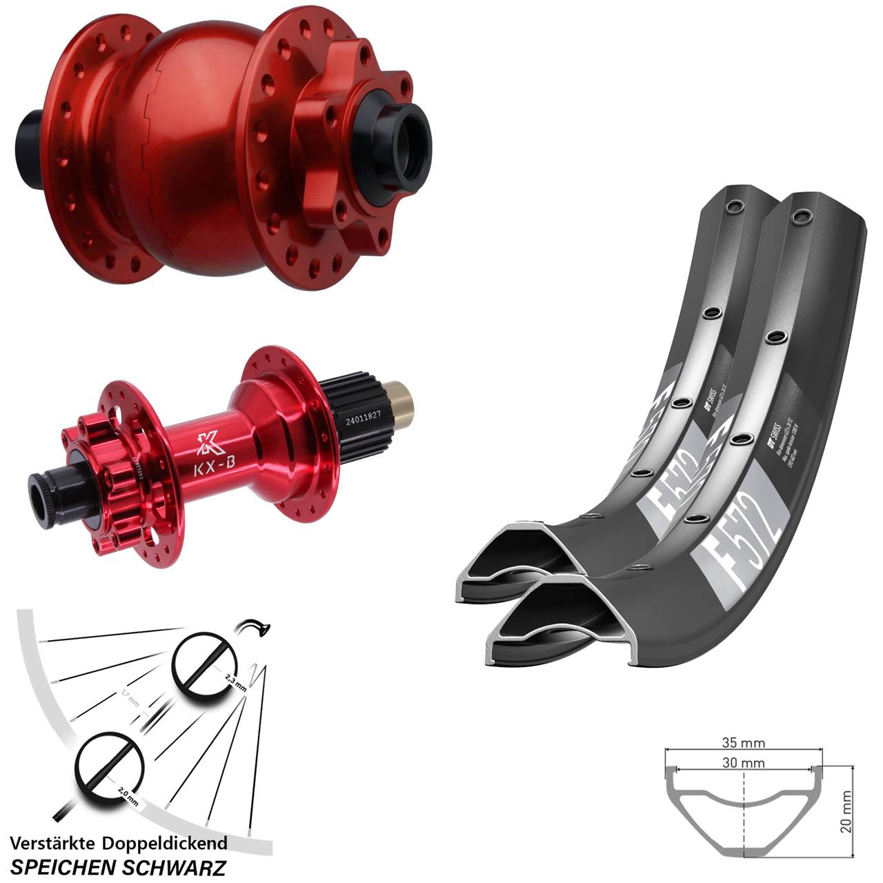 DT Swiss F572 KX-B rot SON 28 27,5 Zoll Laufradsatz 6-Loch 15x110 12x148 Micro Spline