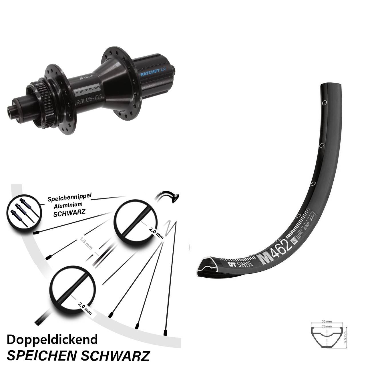 Disc Laufrad QR 27,5 Zoll DT Swiss M462-370 Hybrid 8-11 fach HG