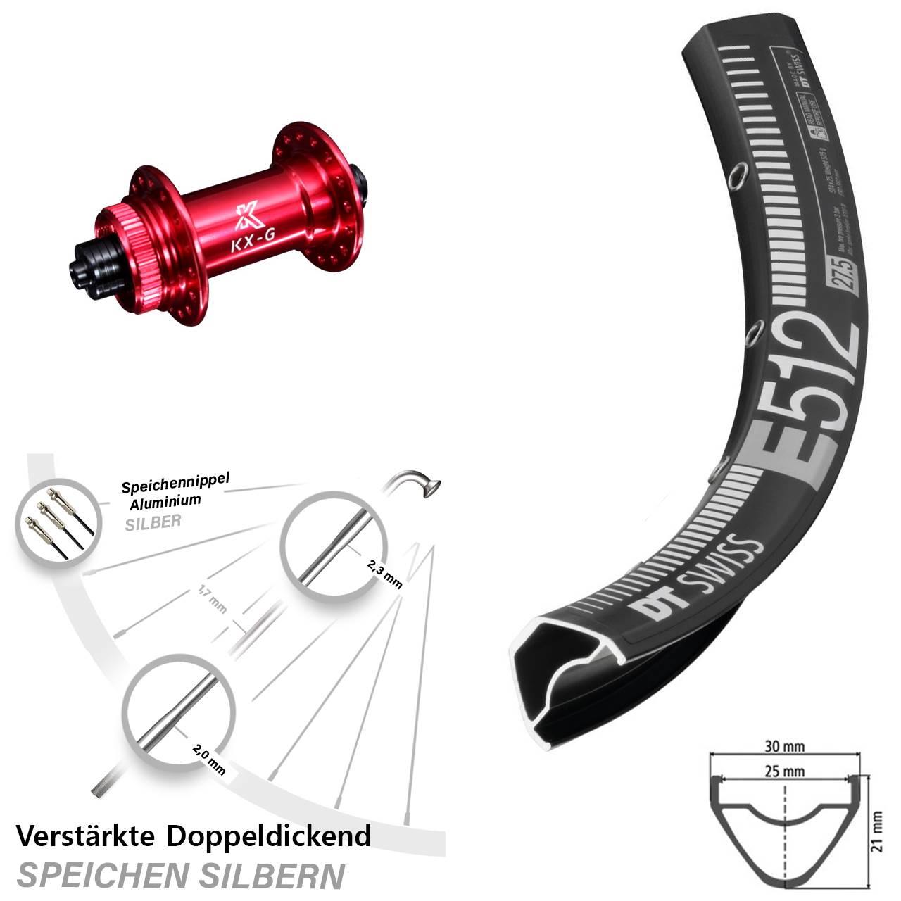 Disc Vorderrad für Schnellspanner 29 Zoll DT Swiss E 512 KX-G rot