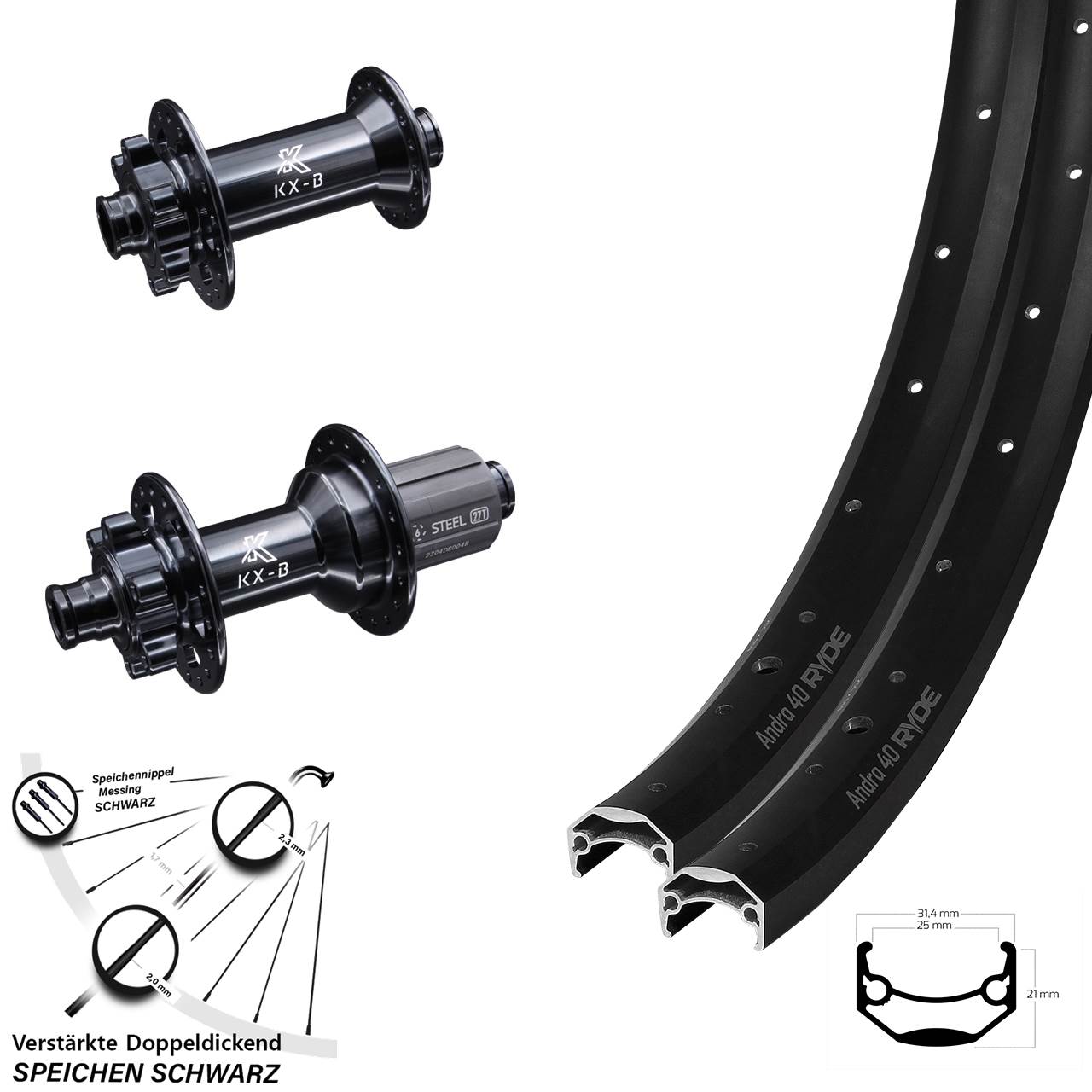 6-Loch Laufradsatz 28 Zoll Ryde Andra 40 Disc KX-BS verstärkt 8-12 fach 15x110 12x148
