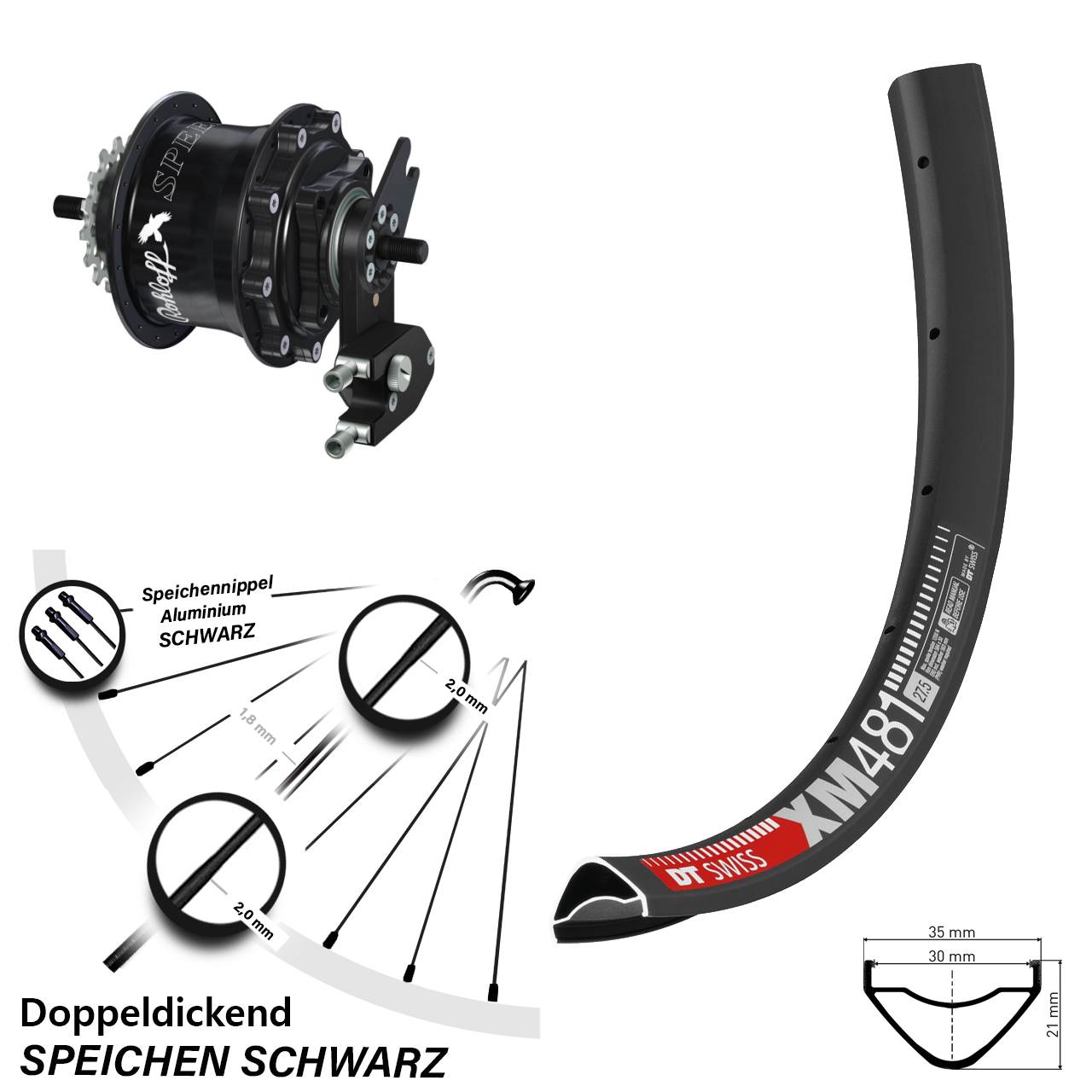 DT Swiss XM481 Rohloff TS DB OEM2 Tandem 27,5 Zoll Disc Hinterrrad