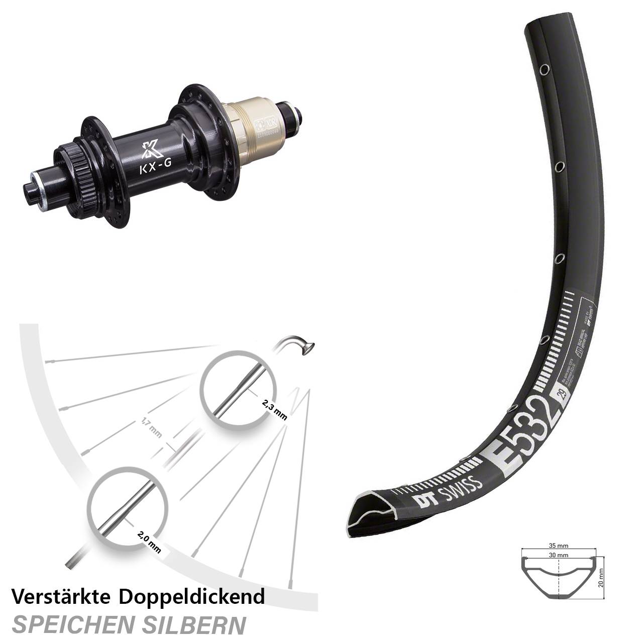 Hinterrad Centerlock 29 Zoll DT Swiss E 532 KX-G XDR für Schnellspanner