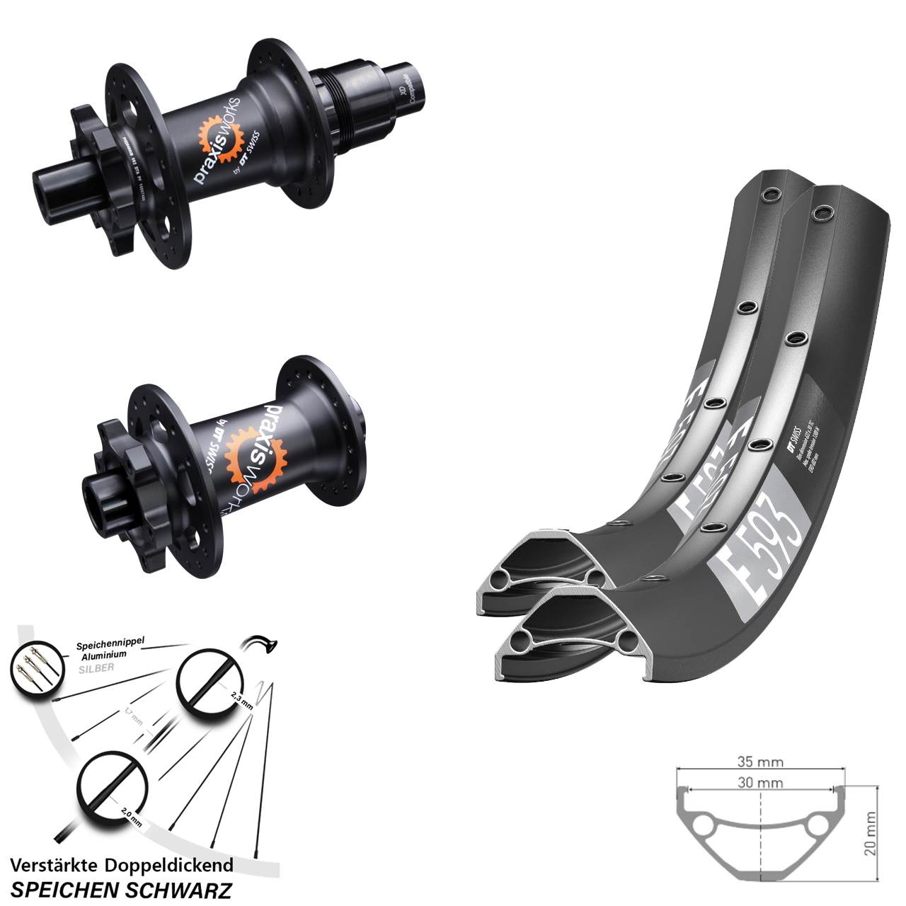 DT Swiss E 593 350 27,5 Zoll 6-Loch Laufradsatz 15x100 12x142 SRAM XD