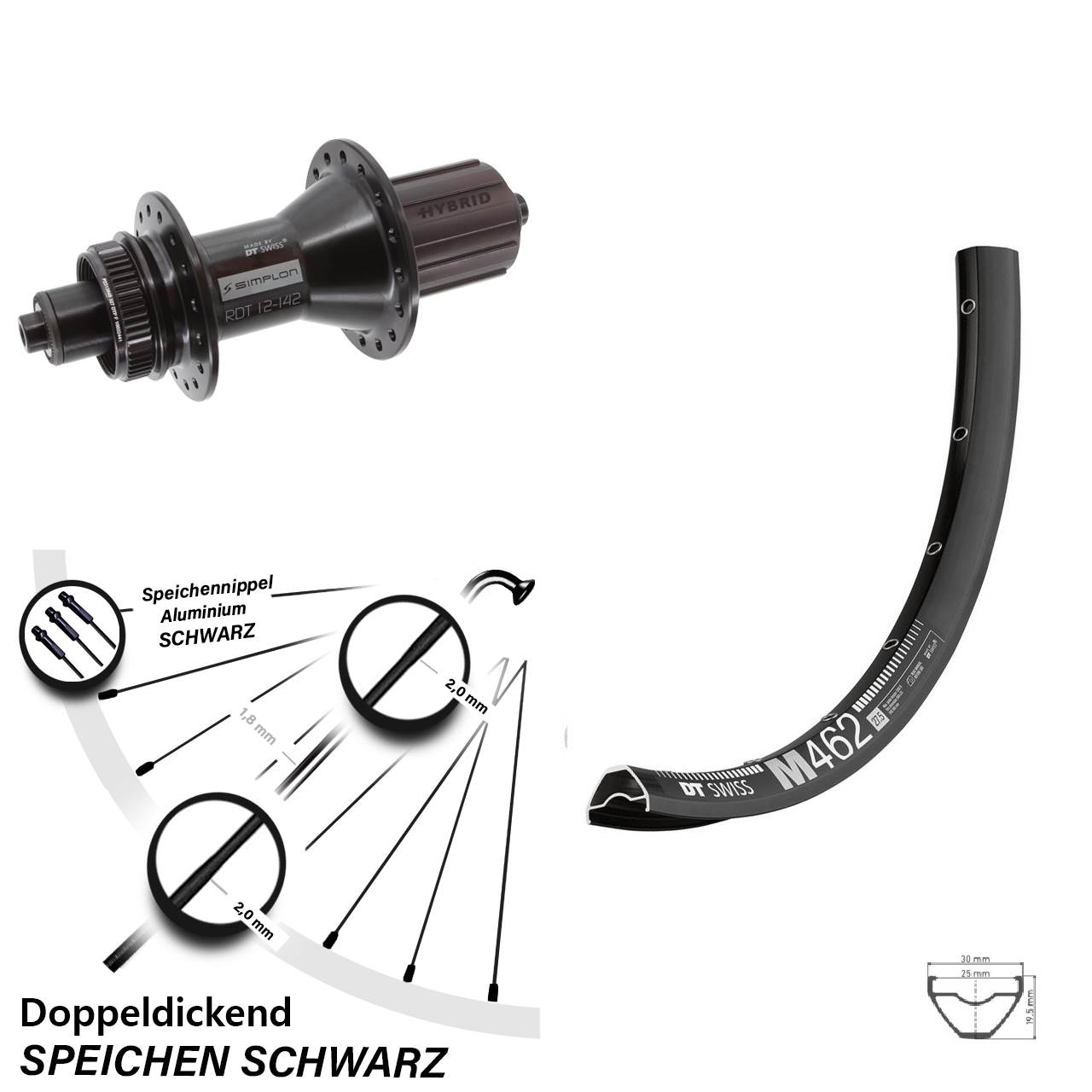 DT Swiss M 462-370 Hybrid 650B Disc Hinterrad für Schnellspanner 8-11 fach