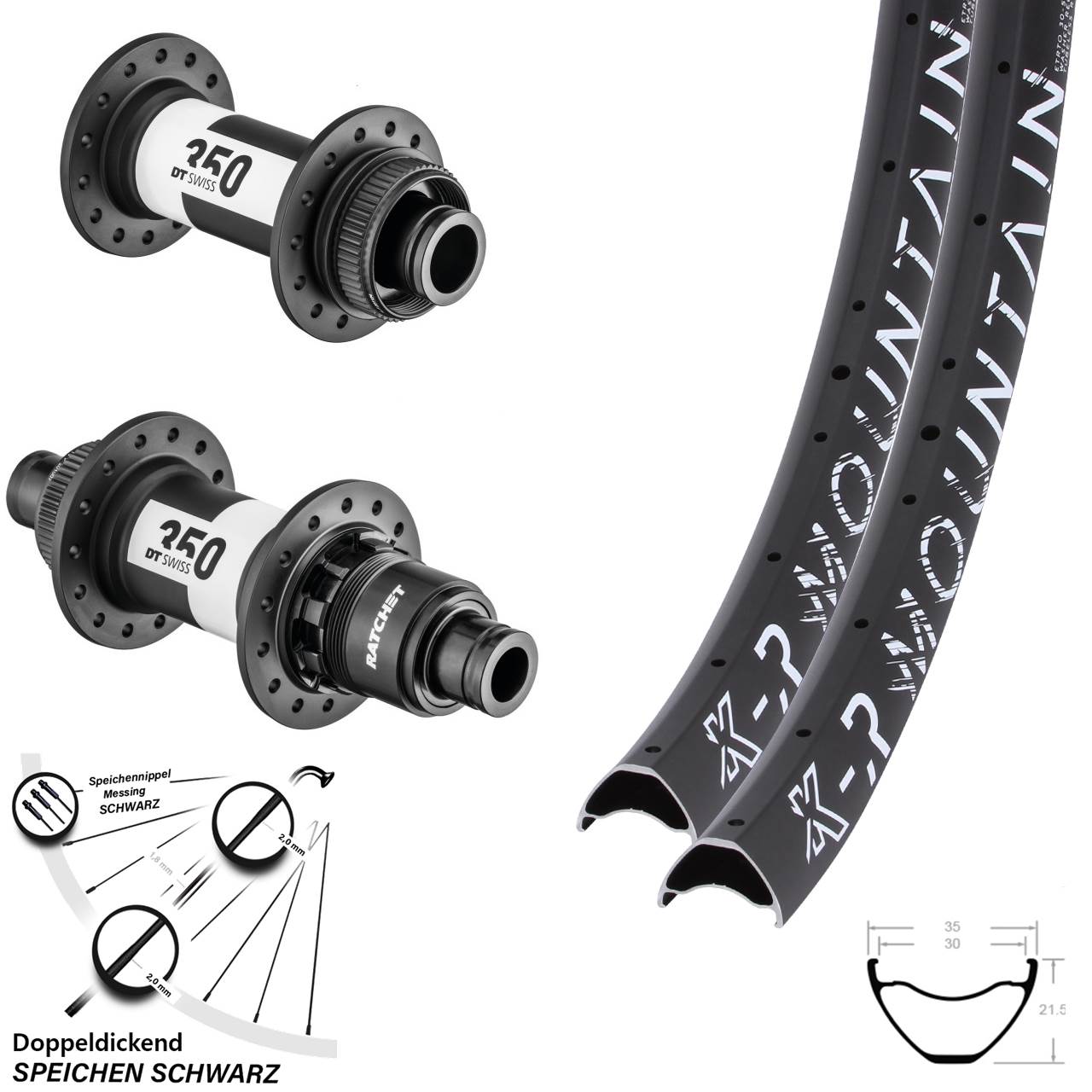 Laufradsatz 30-622 ETRTO DT Swiss 350 Boost MTB KX-R Mountain 29 Zoll