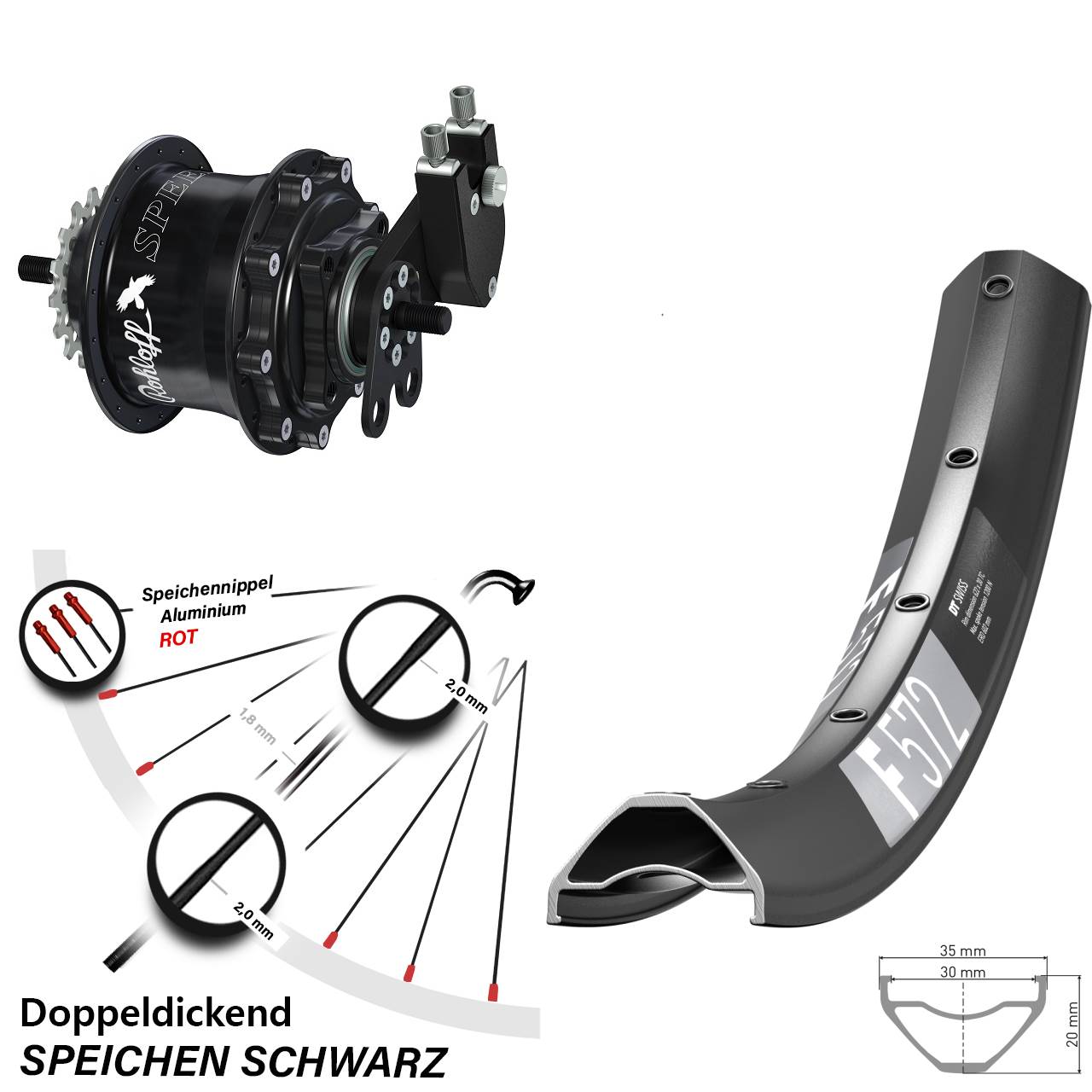 Hinterrad 27,5 Zoll DT Swiss F 572 Rohloff Speedhub 500/14 TS DB Tandem schwarz