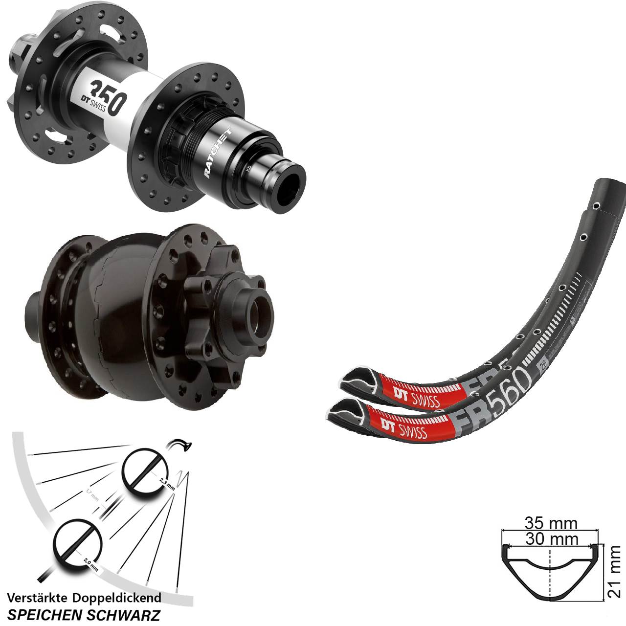 DT Swiss FR560 350 SON 28 26 Zoll 6-Loch Laufradsatz 15x100 12x142 XD 11-12 fach